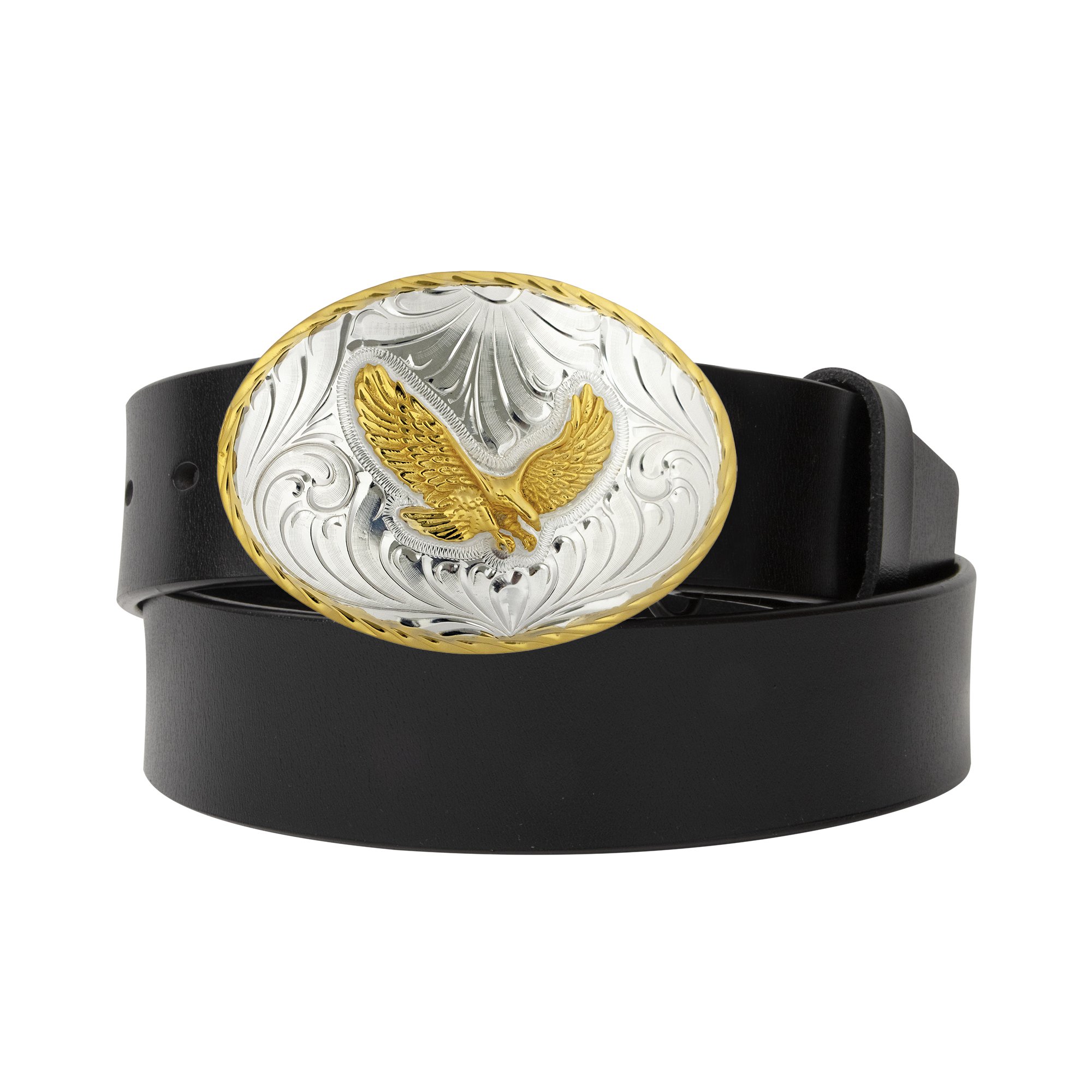 German Silver Eagle Emblem Belt Buckle - Black/Brown