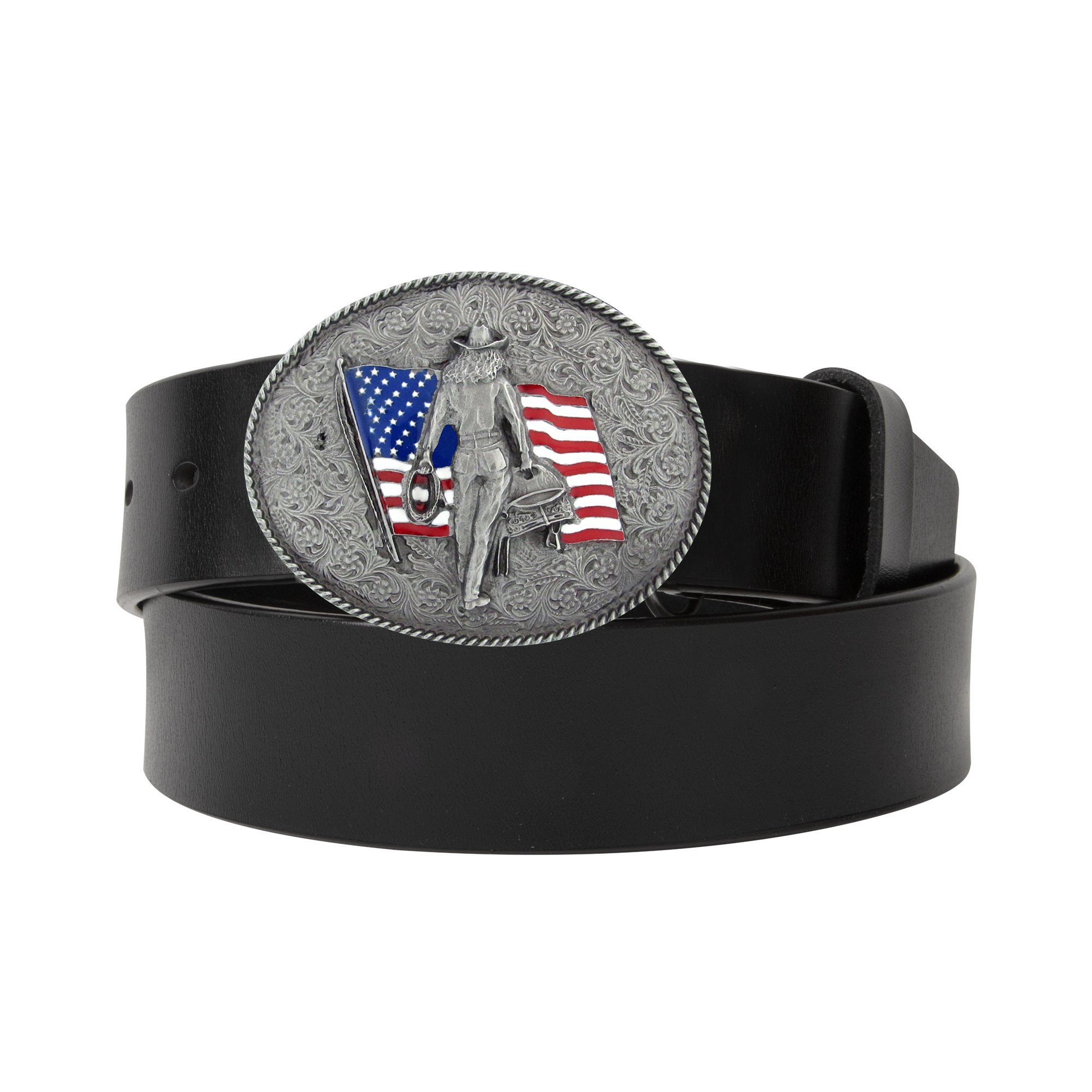 Oval Cowgirl with U.S. Colors Belt Buckle - Black/Brown