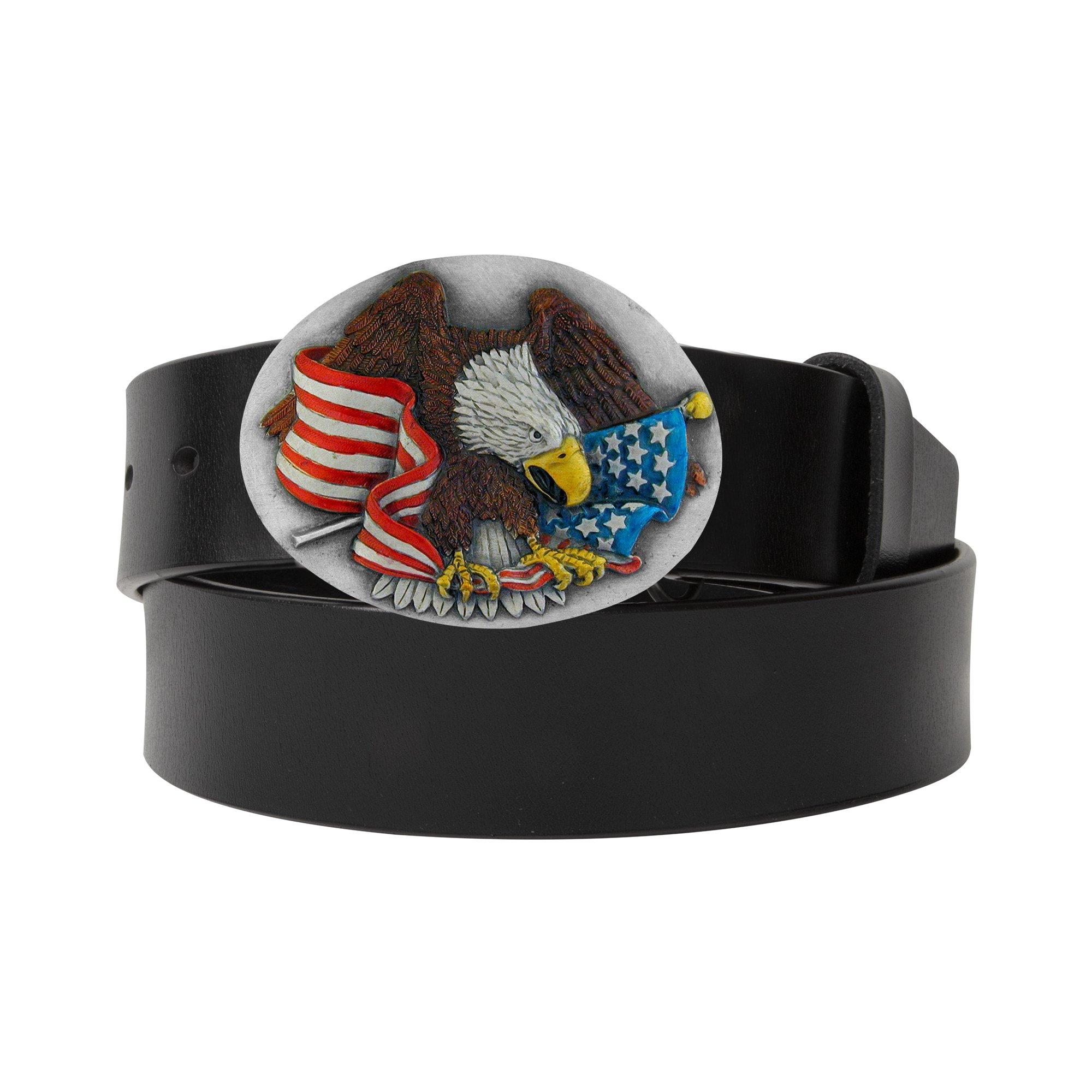 Oval Eagle with U.S. Colors Belt Buckle - Black/Brown