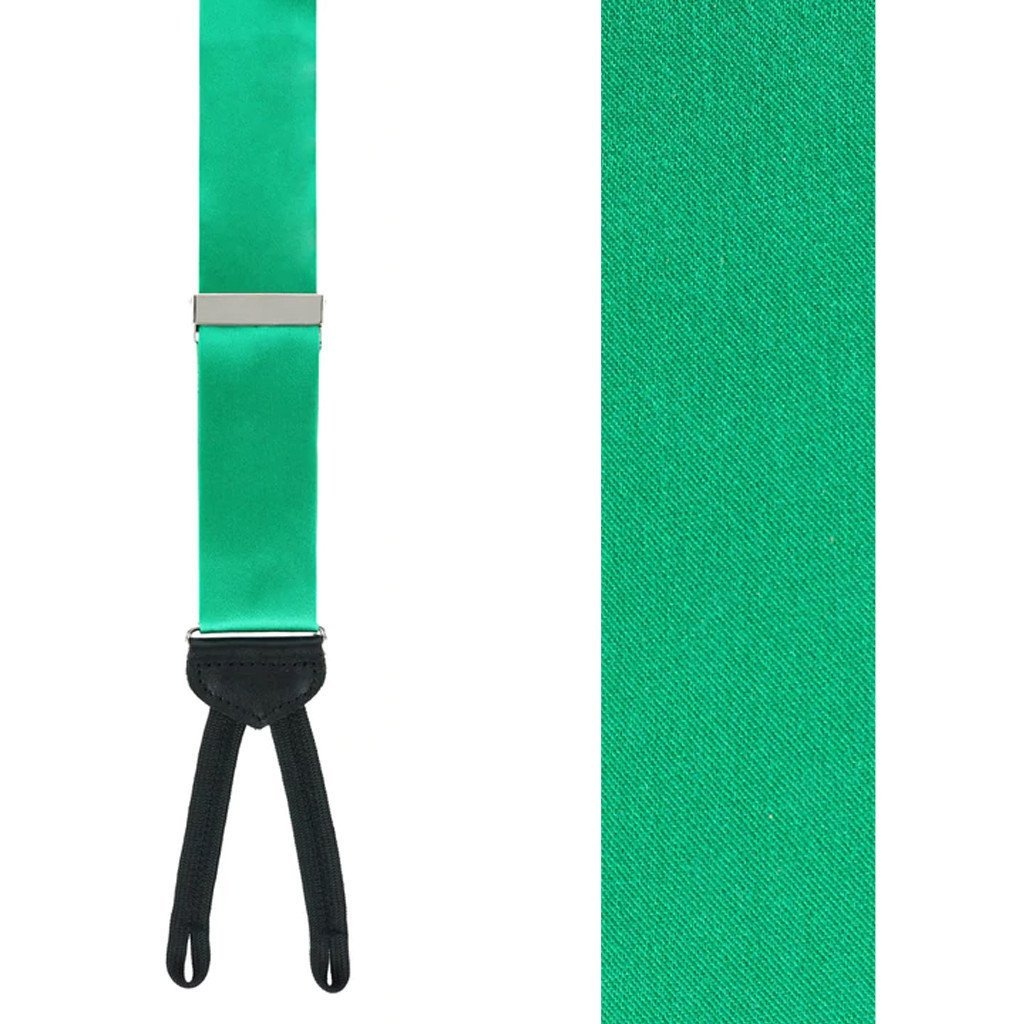 Bangkok Silk Runner End Suspenders in Royal Green - Front View