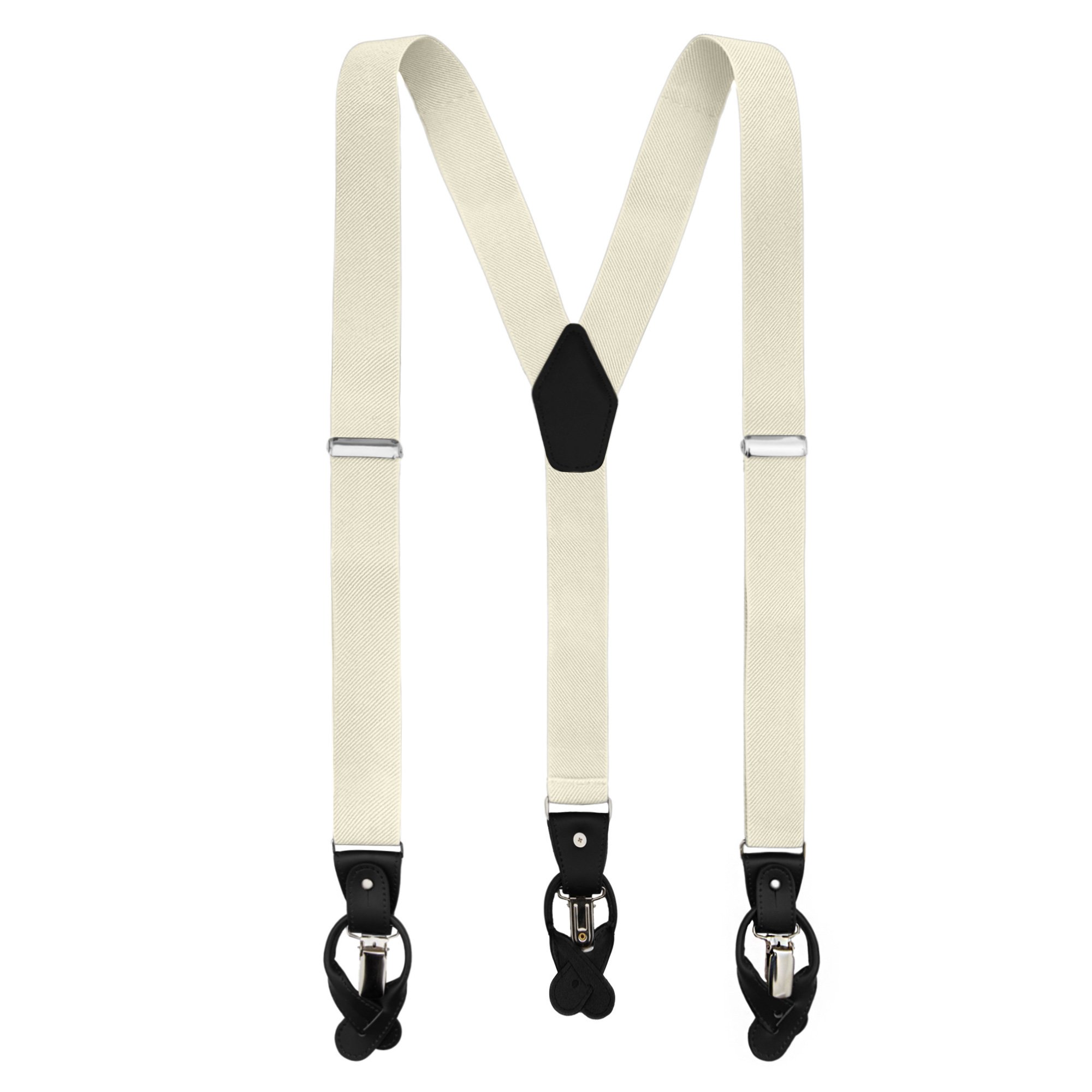 Men's Solid Elastic Suspenders Braces with Convertible Leather Ends and Clips Y-Back - Mod White