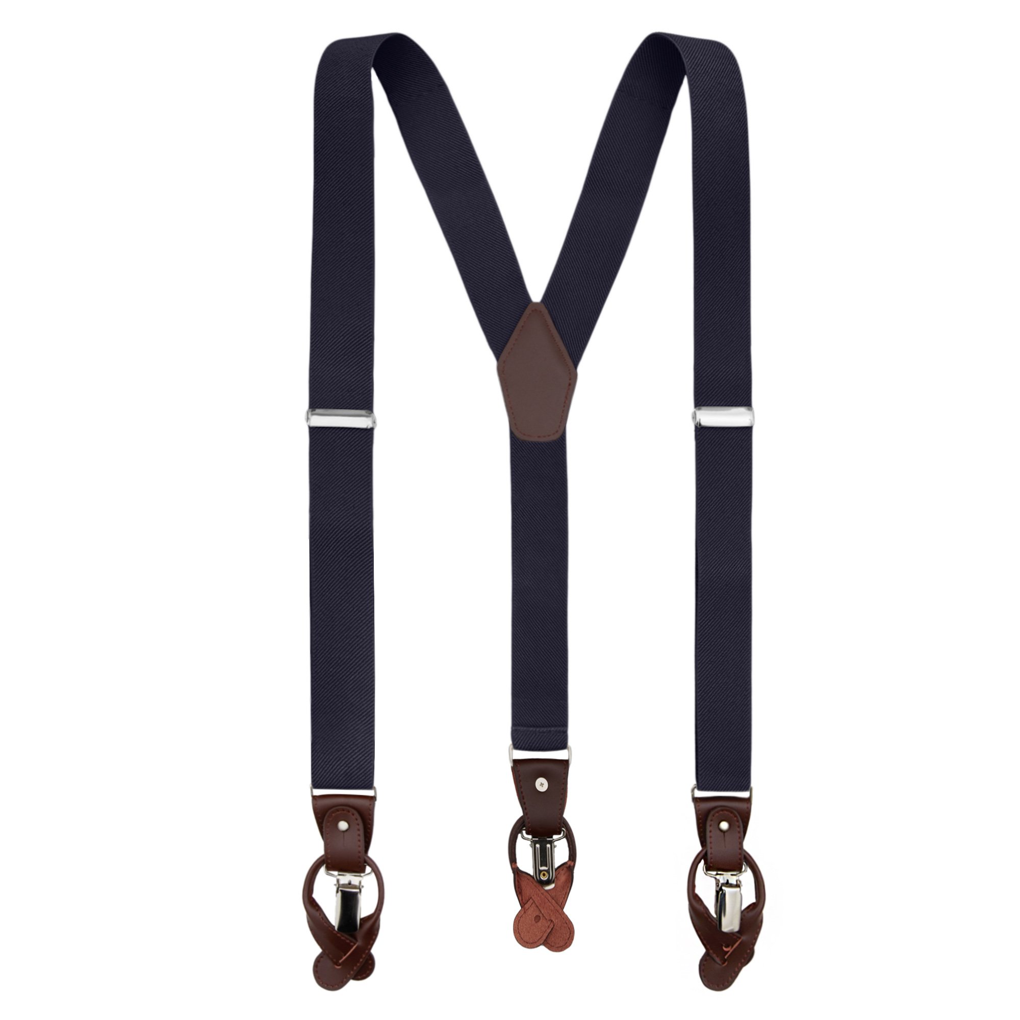 Men's Solid Elastic Suspenders Braces with Convertible Leather