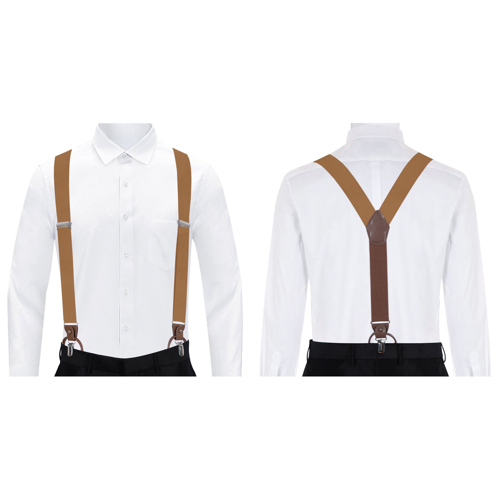 Men's Solid Fabric Suspenders Braces with Convertible Leather Ends and Clips Y-Back - Copper Sundial