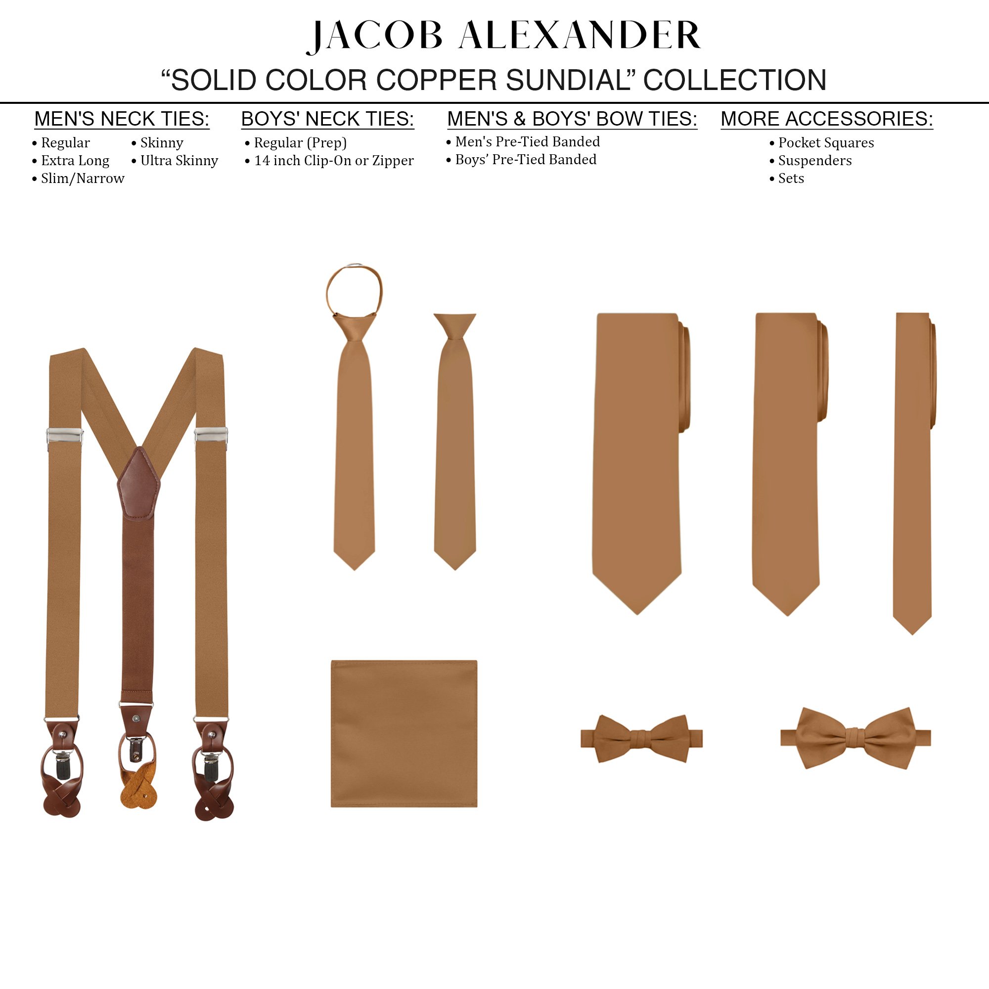 Men's Solid Fabric Suspenders Braces with Convertible Leather Ends and Clips Y-Back - Copper Sundial
