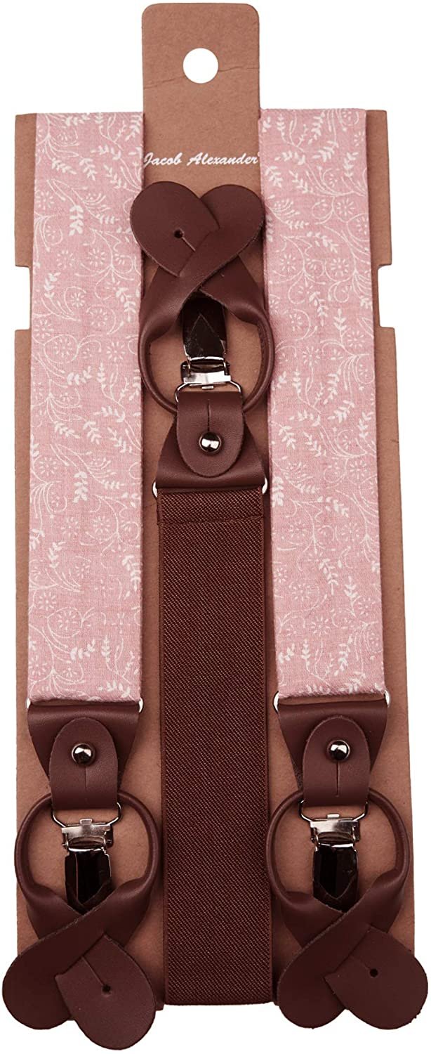 Men's Floral Cotton Suspenders - Dusty Rose