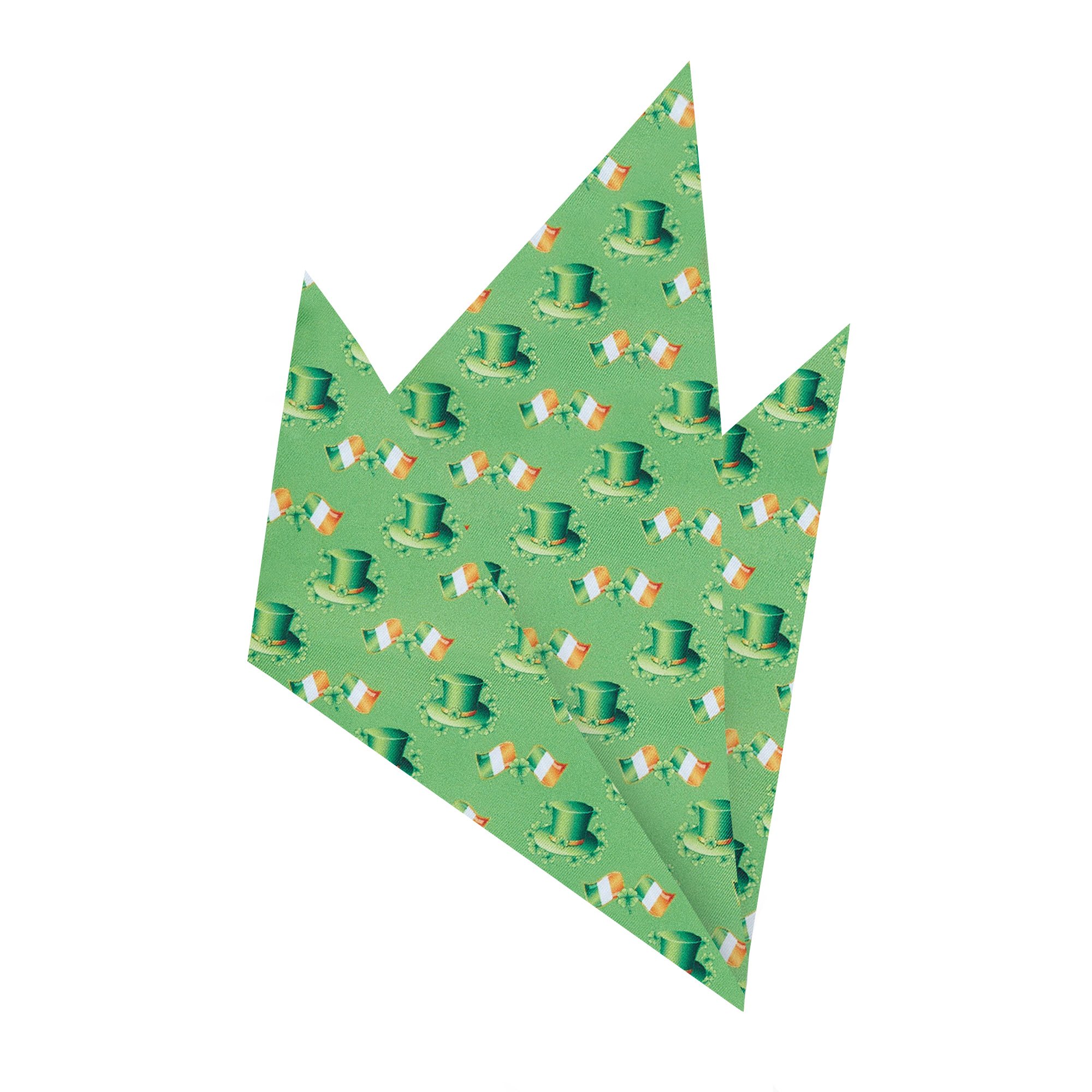Men's Happy Saint Patrick's Day Leprechaun Hat Ireland Flag Diagonal Pattern Pocket Square - Green