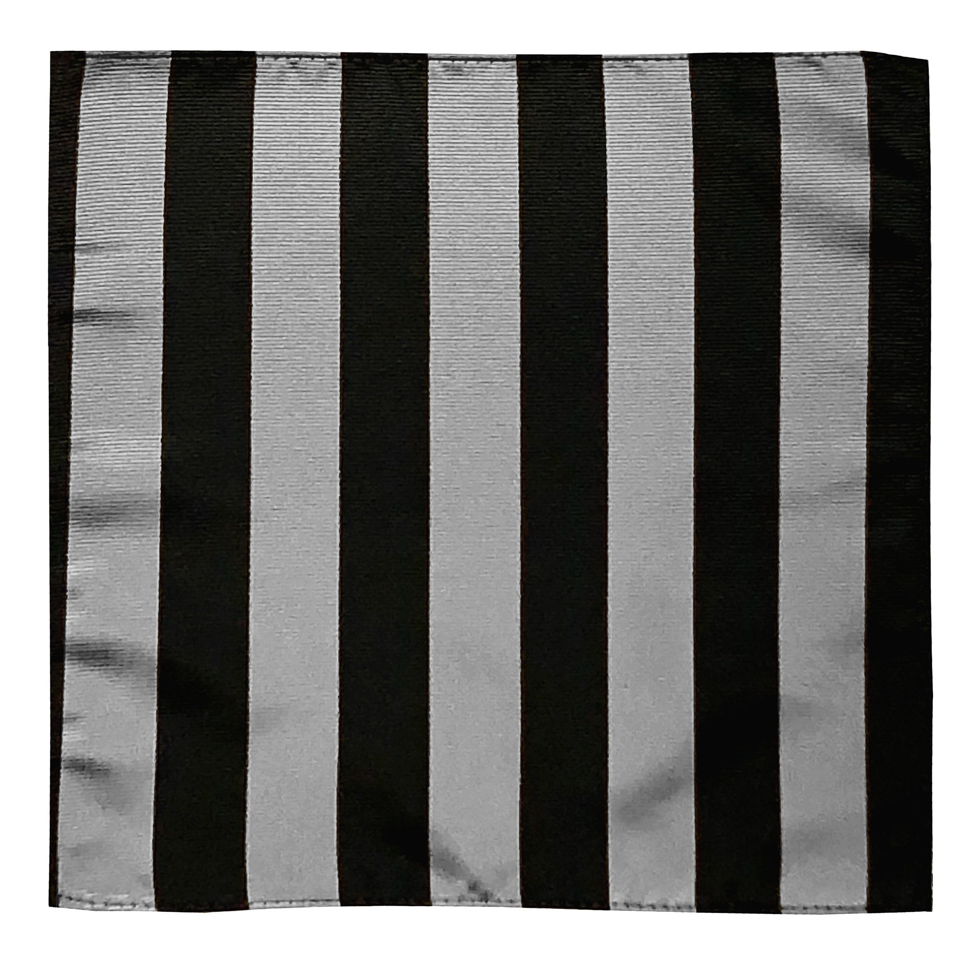 1-Inch Stripes School College Woven Hanky Pocket Square Hankerchief - Silver Black
