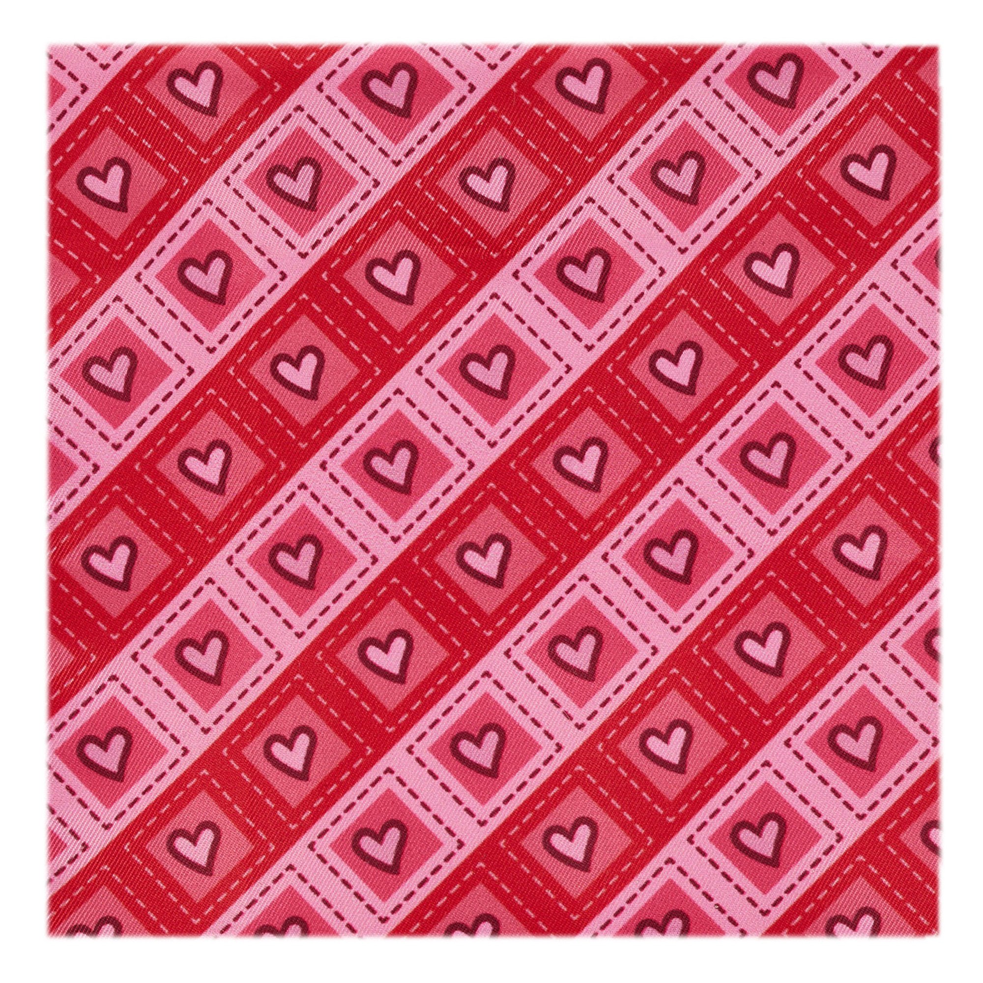 Men's Happy Valentine's Day Diagonal Striped Hearts in Squares Pattern Pocket Square - Red