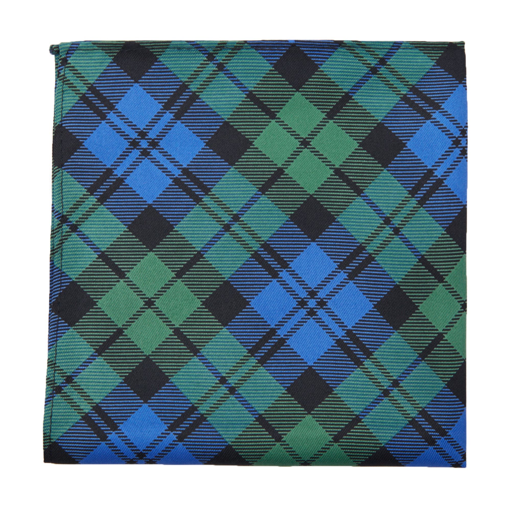 Royal Tartans Plaid Black Watch Pocket Square Handkerchief - Blue Green