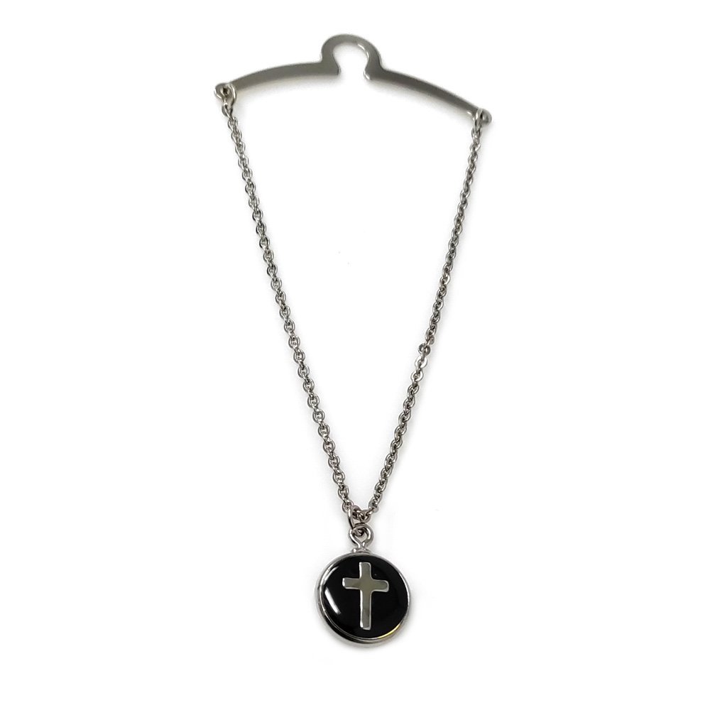 Circular Religious Cross Pendant Silver Tone Tie Chain - Silver