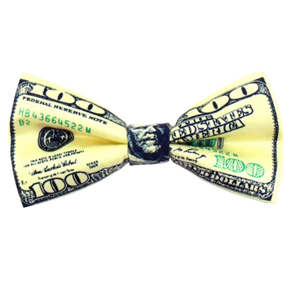 Men's $100 Dollar Bill Pre-Tied Banded Adjustable Novelty Bow Tie