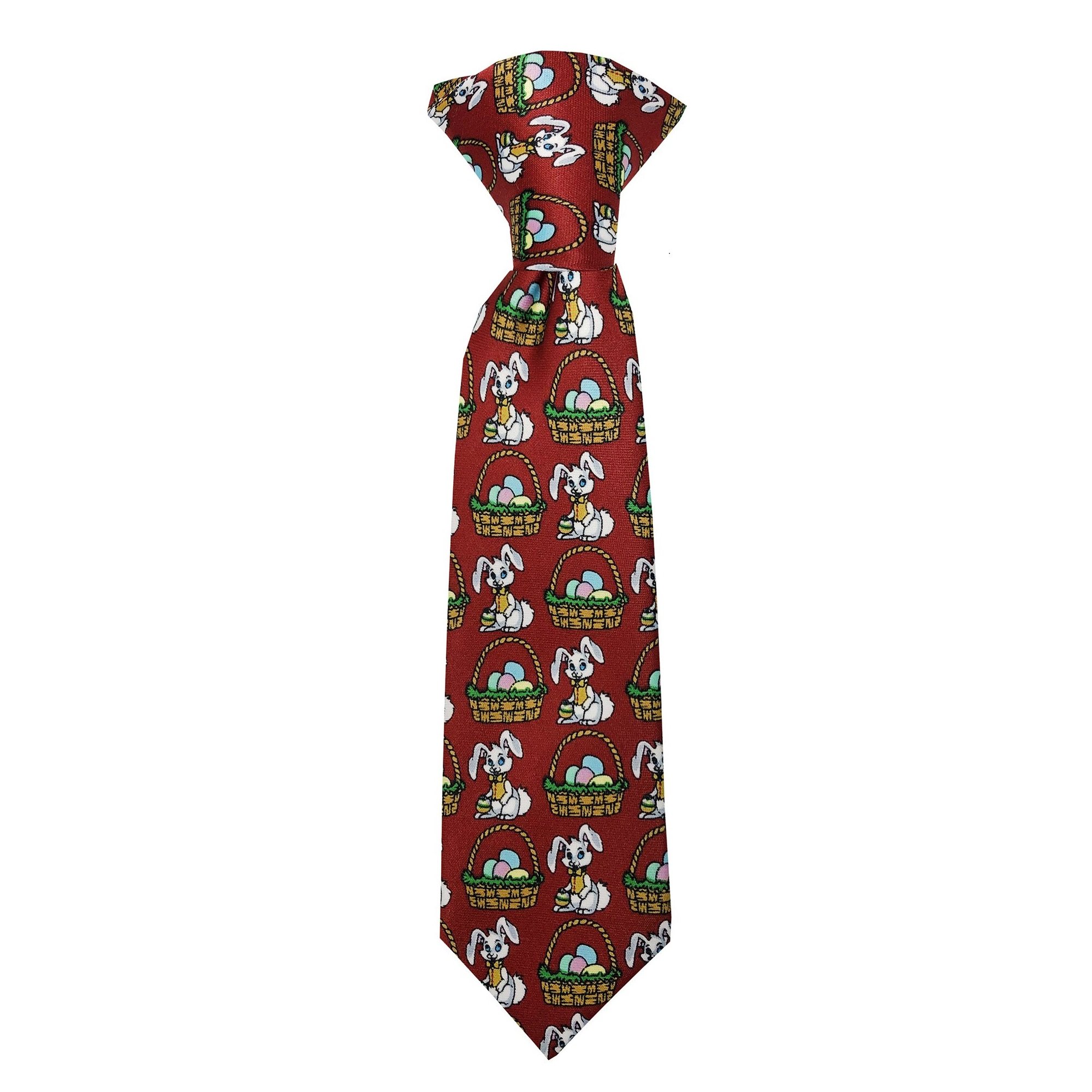 Baby Boys' 8 inch Easter Bunny and Basket Pre-Tied Clip-On Neck Tie - Burgundy