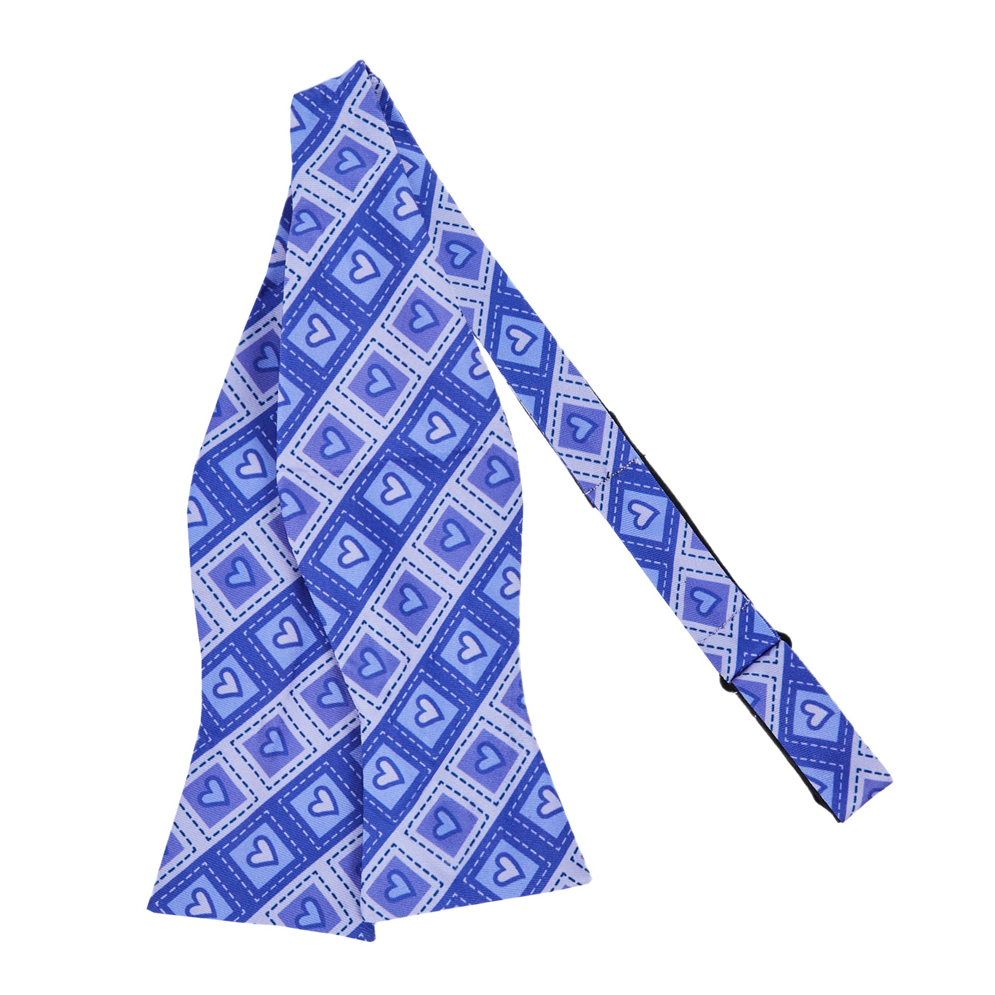 Men's Happy Valentine's Day Diagonal Striped Hearts in Squares Pattern Freestyle Self-Tie Bow Tie - Purple