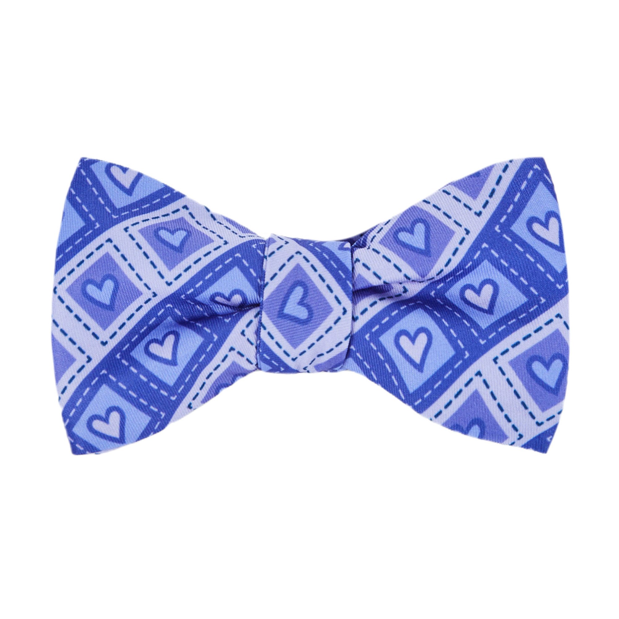 Men's Happy Valentine's Day Diagonal Striped Hearts in Squares Pattern Freestyle Self-Tie Bow Tie - Purple