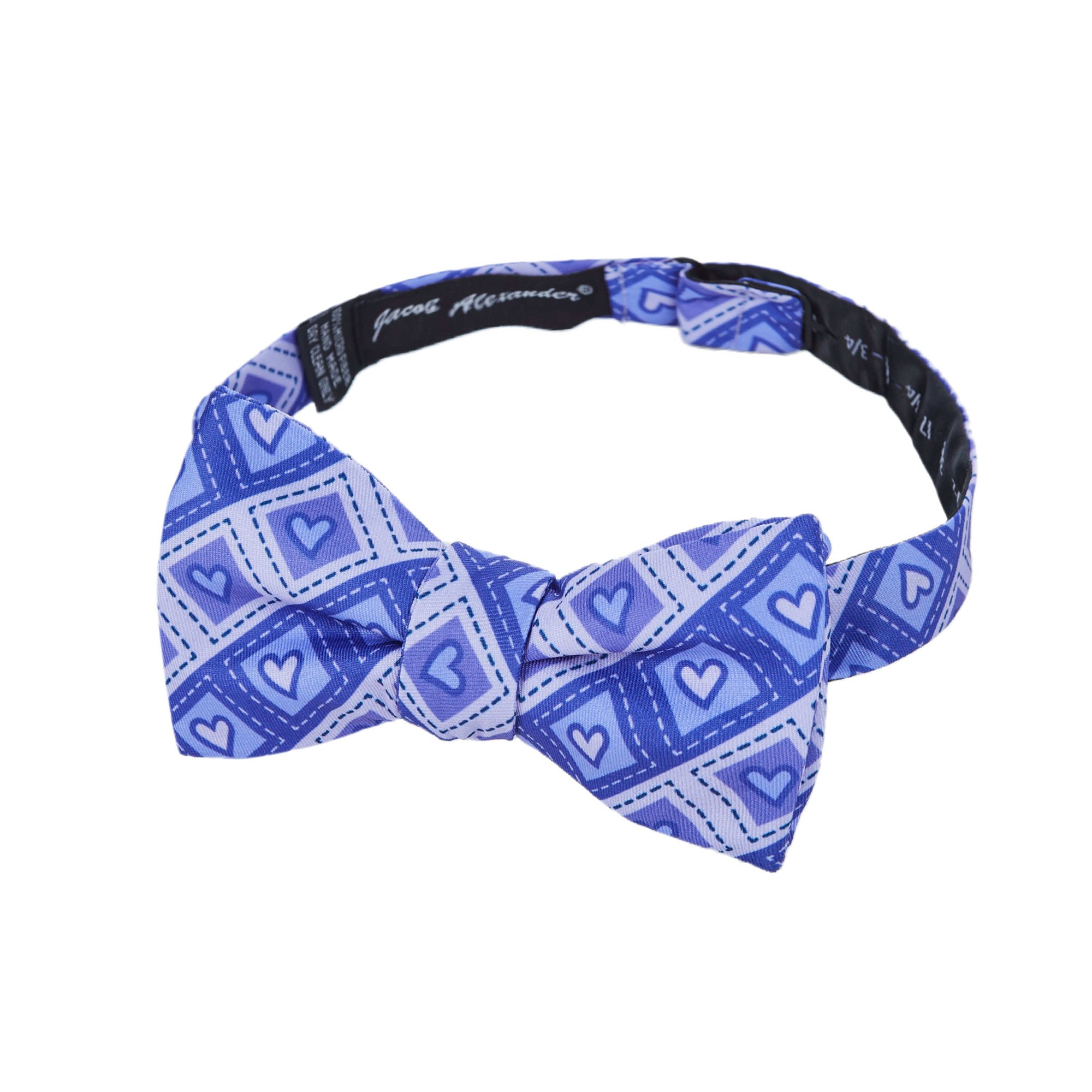 Men's Happy Valentine's Day Diagonal Striped Hearts in Squares Pattern Freestyle Self-Tie Bow Tie - Purple