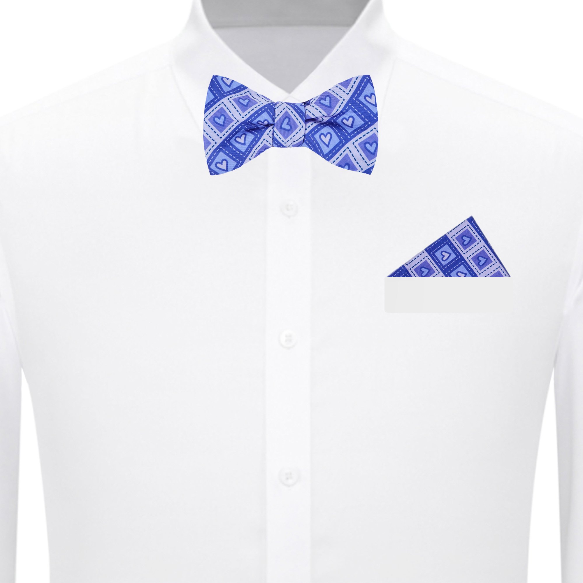 Men's Happy Valentine's Day Diagonal Striped Hearts in Squares Pattern Freestyle Self-Tie Bow Tie - Purple
