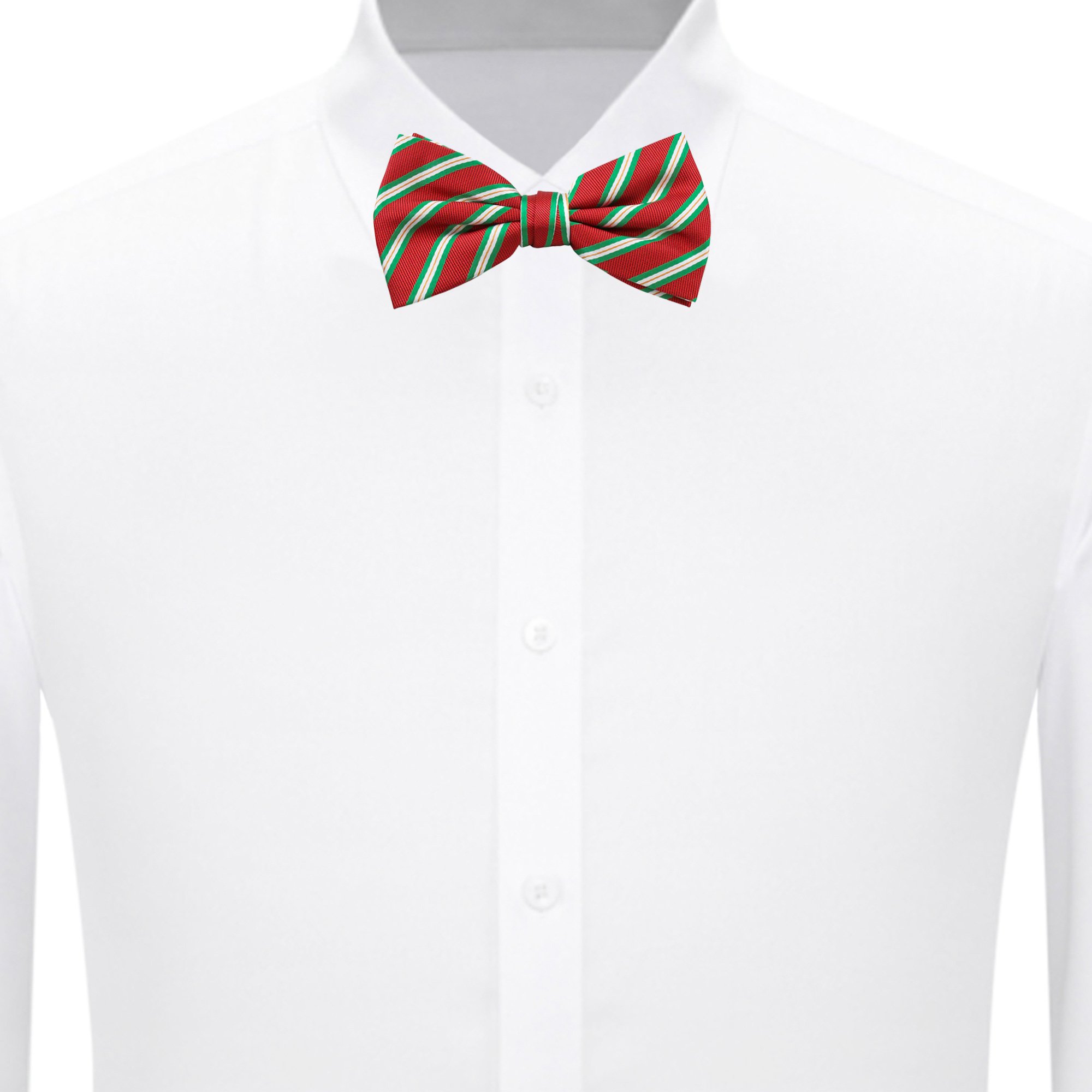 Men's Holiday Christmas Red with Diagonal Green White Stripes Pre-Tied Clip-On Bow Tie
