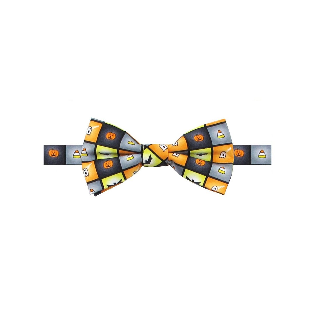 Boys' Spooky Halloween Squares Jack-O'-Lantern Ghost Candy Corn Bats Adjustable Pre-Tied Banded Bow Tie