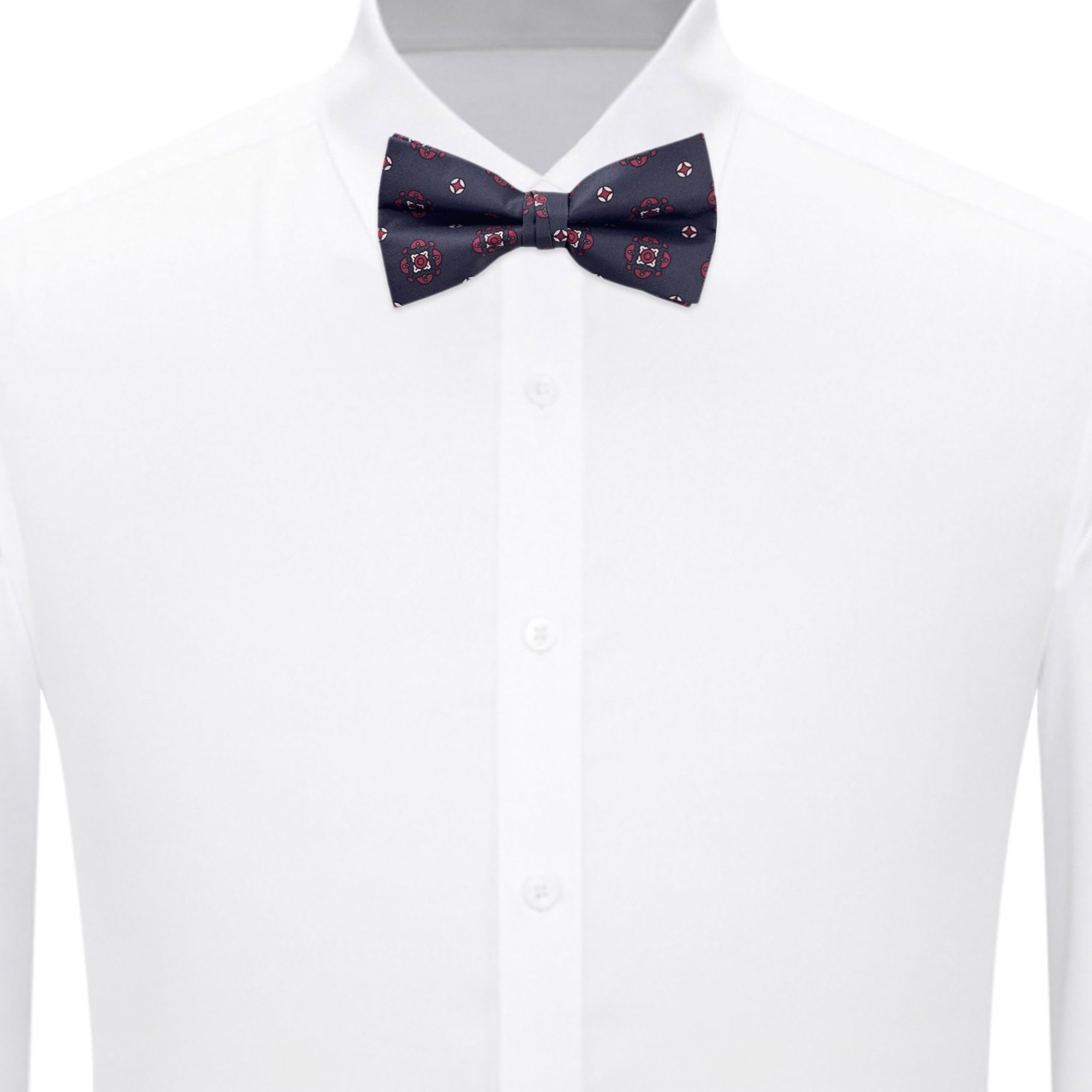 Men's Diamond Bloom Pattern Pre-Tied Adjustable Banded Bow Tie - Navy Blue
