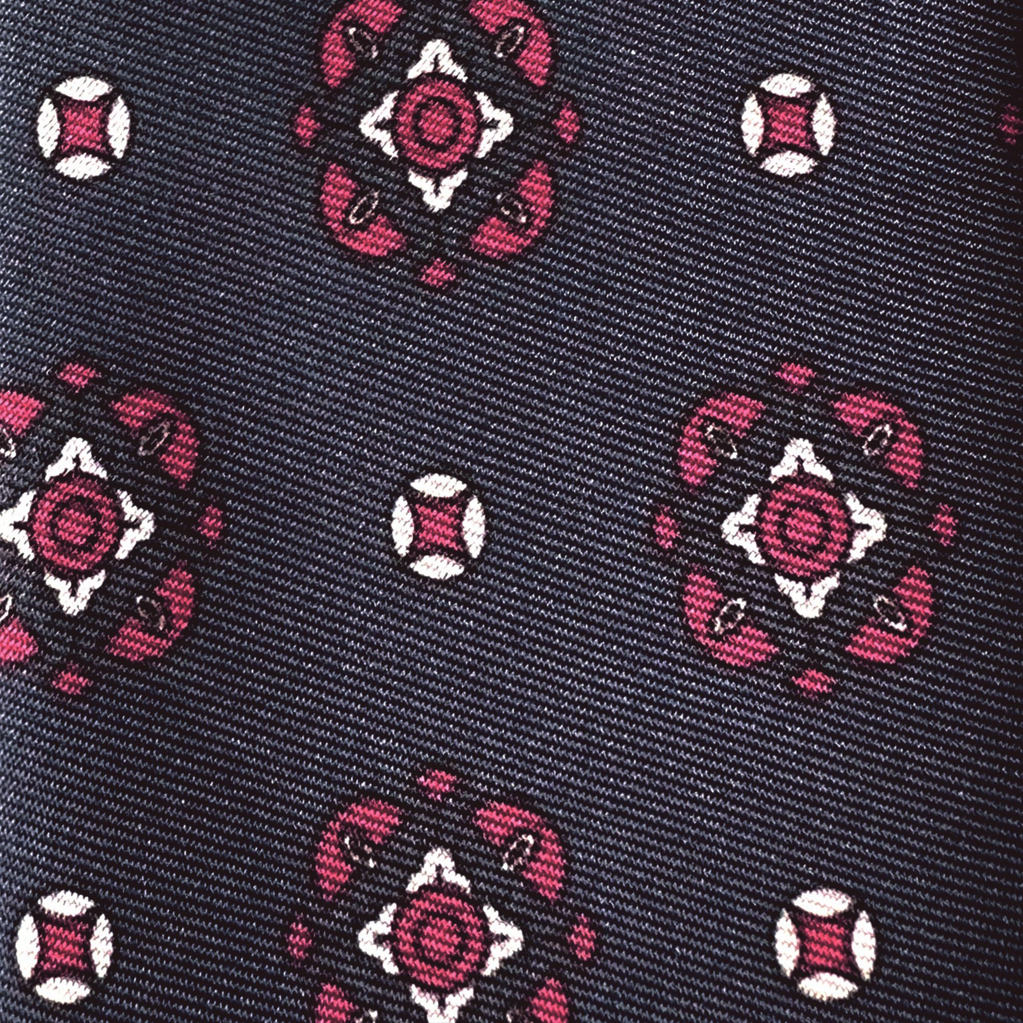 Men's Diamond Bloom Pattern Pre-Tied Adjustable Banded Bow Tie - Navy Blue