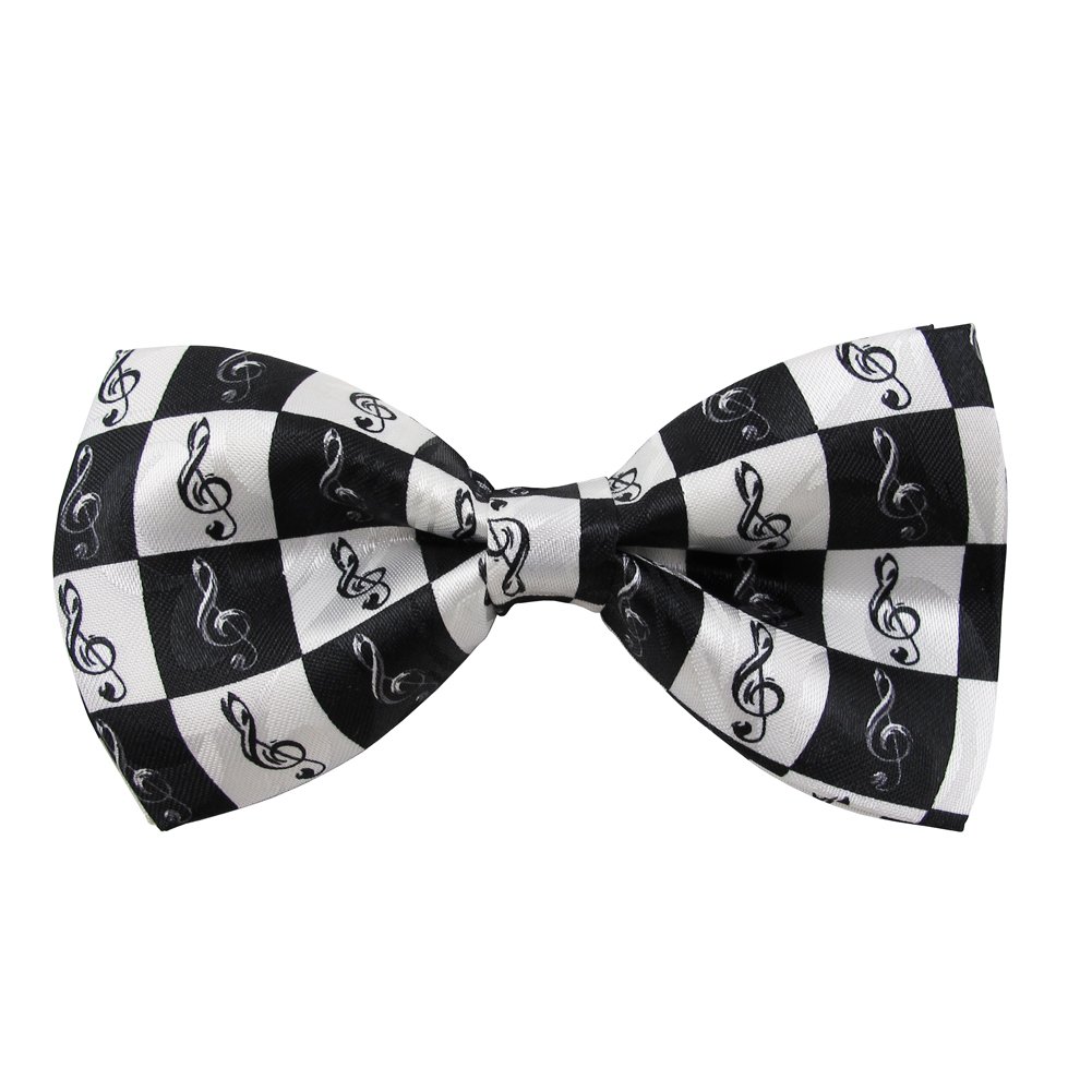 Men's Clef Notes Checker Pre-Tied Banded Adjustable Novelty Bow Tie