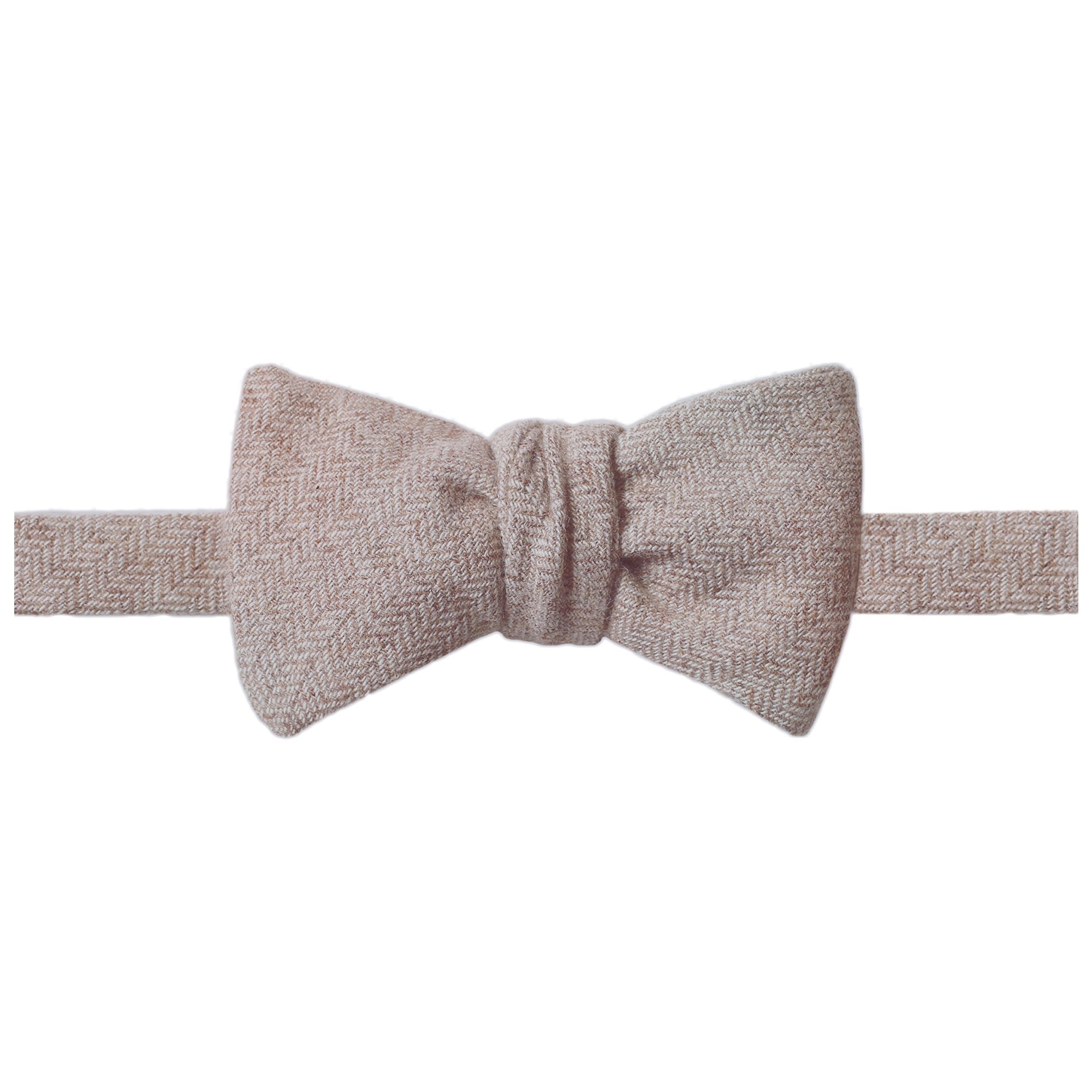 Men's Wool Blend Herringbone Traditional Freestyle Self-Tie Bow Tie - Tan/White