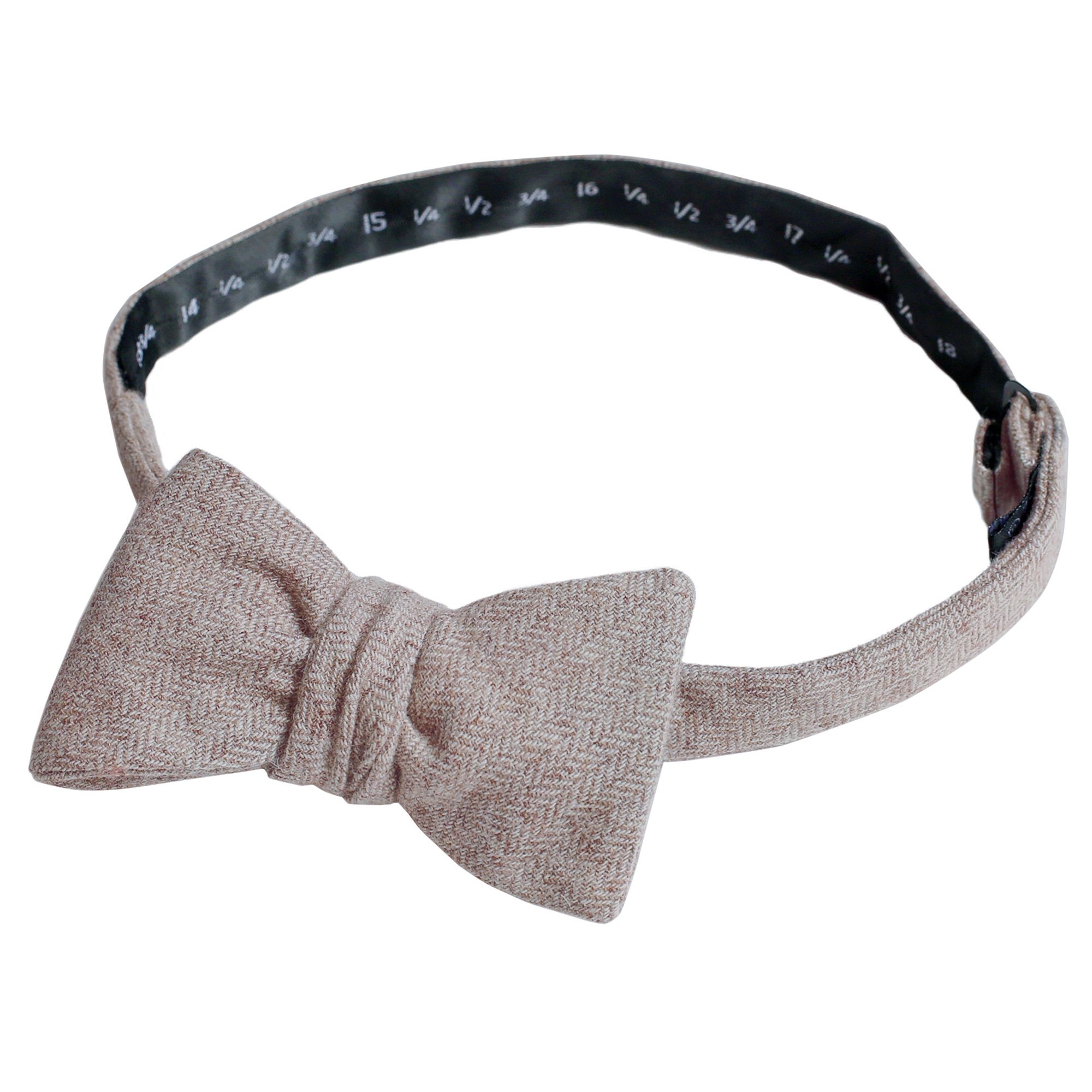 Men's Wool Blend Herringbone Traditional Freestyle Self-Tie Bow Tie - Tan/White