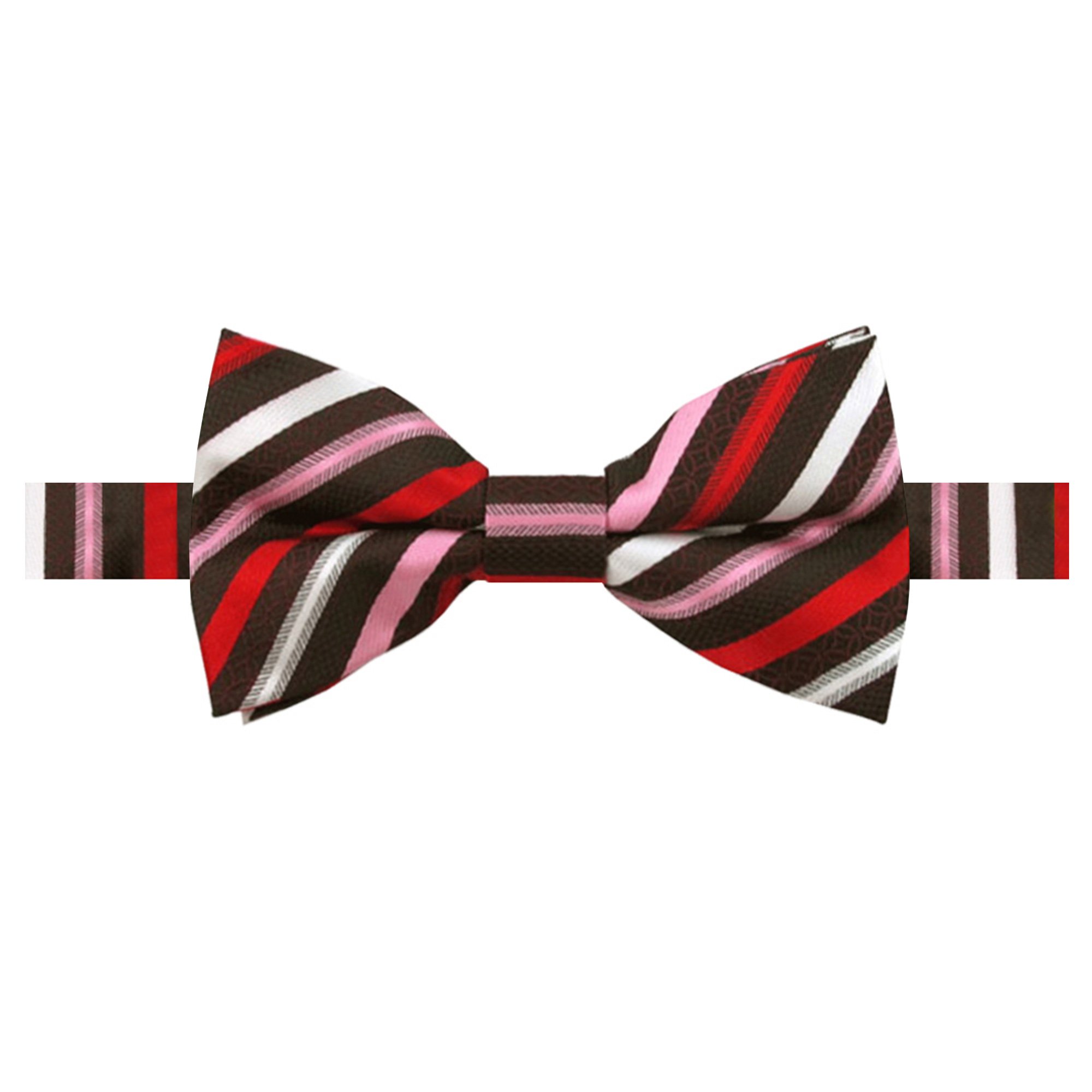 Men's 3-Tone Pre-Tied Adjustable Banded Bow Tie - Red Brown Pink