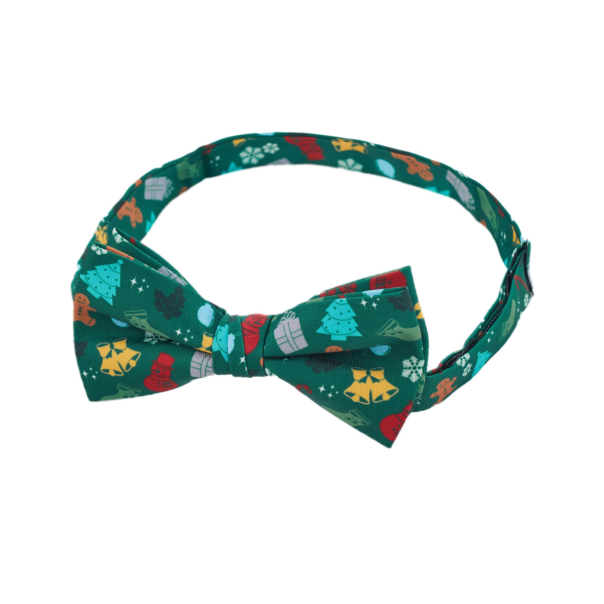 Men's Christmas Tree Decors Snowman Gingerbread Gifts Snowflakes Pre-Tied Banded Bow Tie - Green