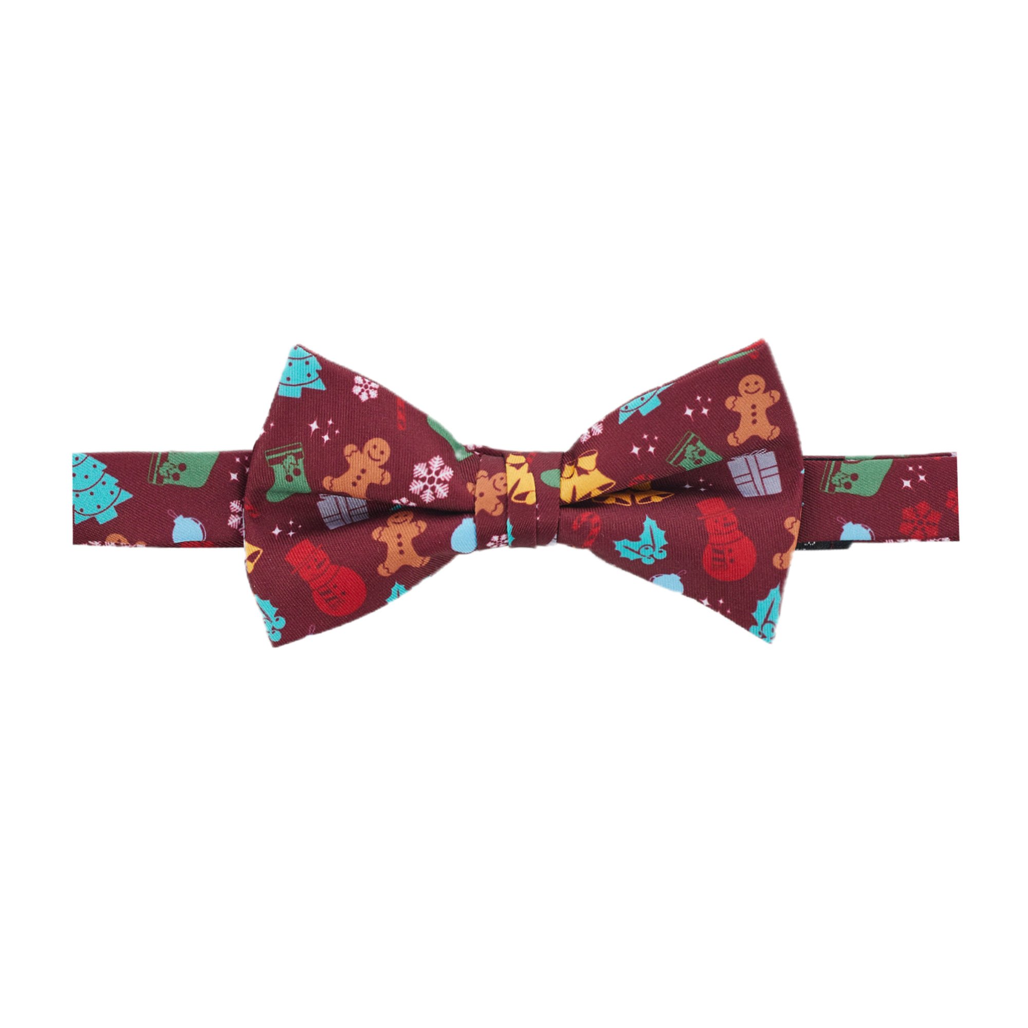 Men's Christmas Tree Decors Snowman Gingerbread Gifts Snowflakes Pre-Tied Banded Bow Tie - Red