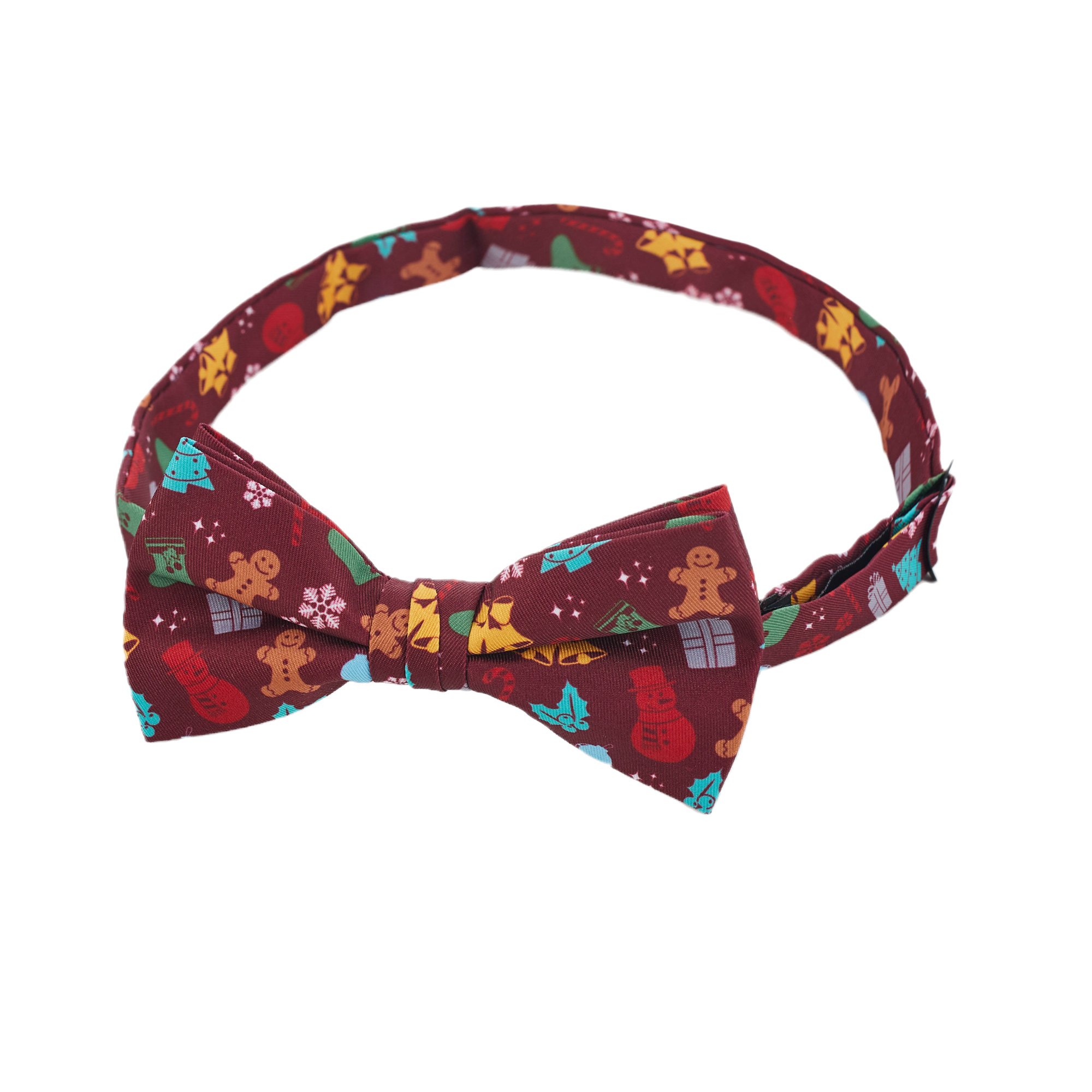 Men's Christmas Tree Decors Snowman Gingerbread Gifts Snowflakes Pre-Tied Banded Bow Tie - Red