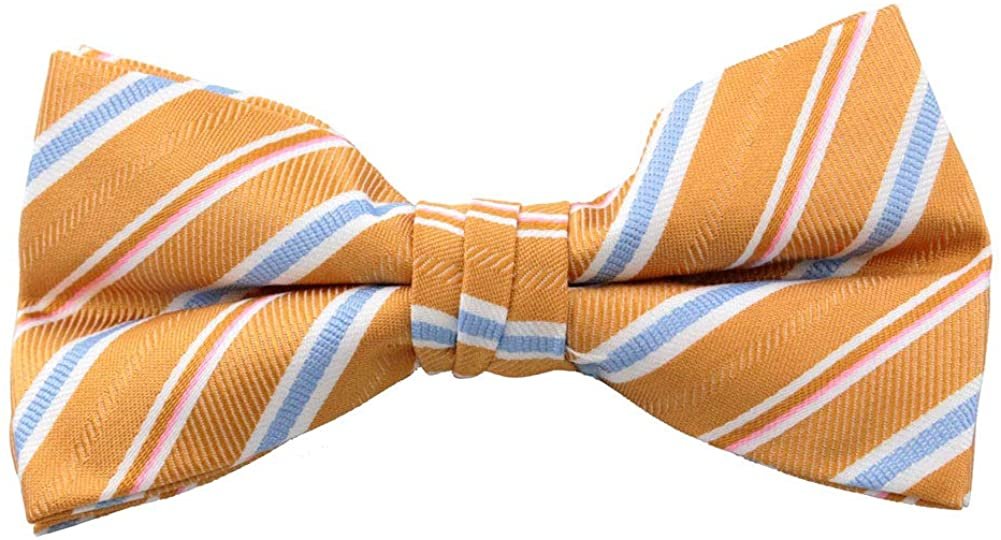 Men's Stripe Pre-Tied Clip-On Bow Tie - Mustard Blue