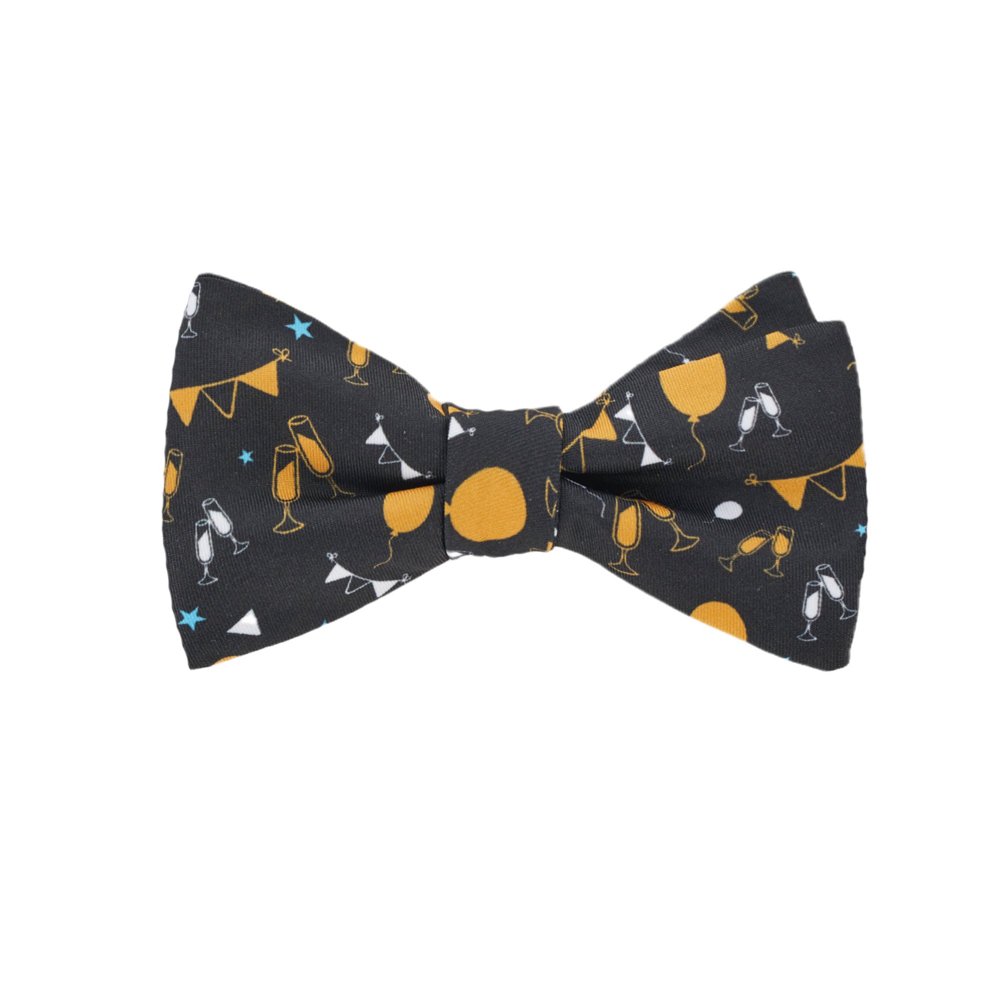 Men's Balloons Star Champagne Toast Decor Celebration Congratulations Self-Tie Bow Tie - Black