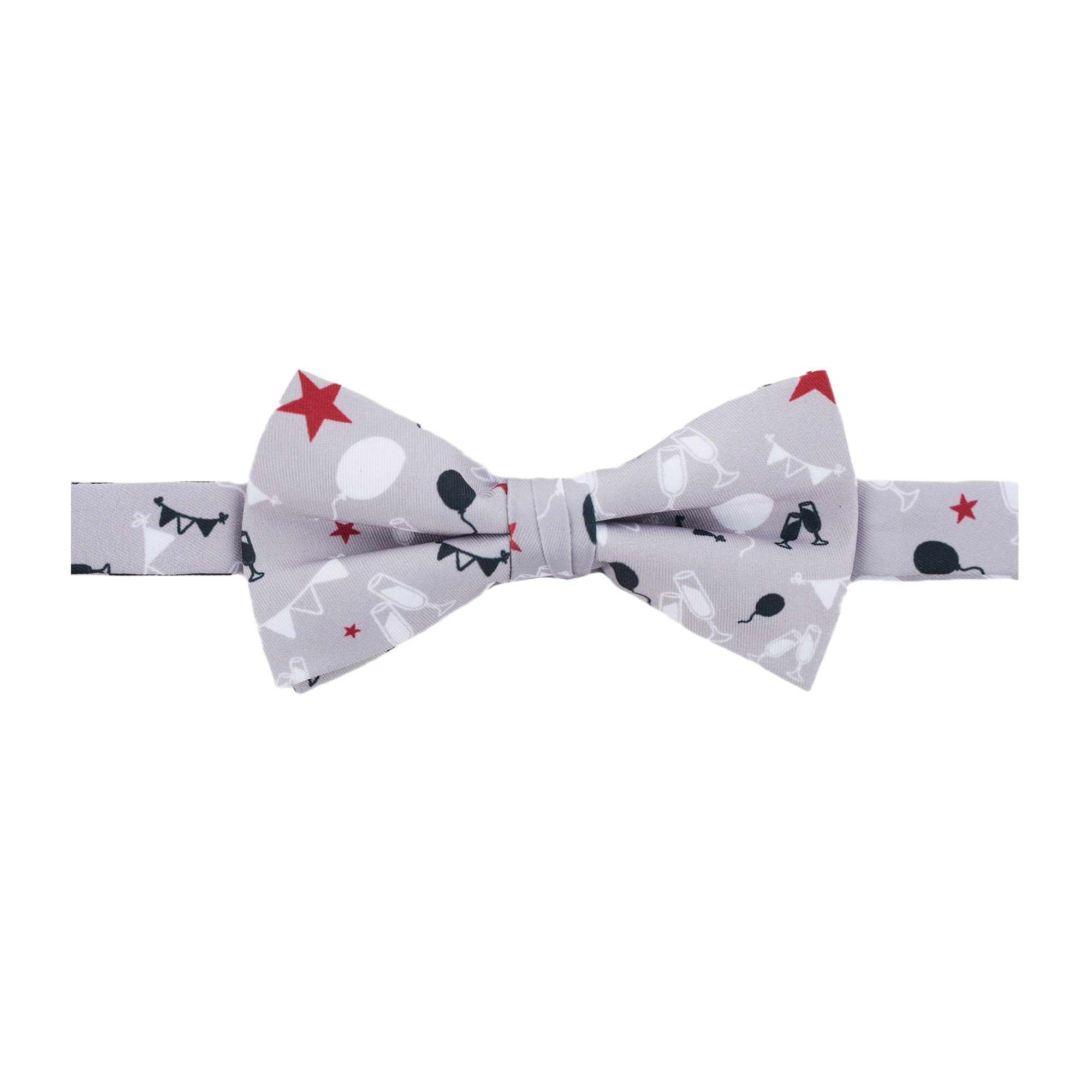 Men's Balloons Star Champagne Toast Decor Celebration Congratulations Pre-Tied Banded Bow Tie - Gray