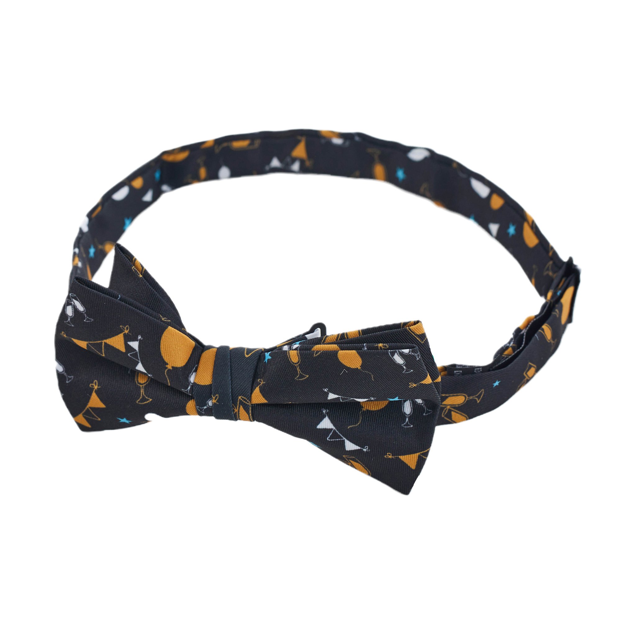Men's Balloons Star Champagne Toast Decor Celebration Congratulations Pre-Tied Banded Bow Tie - Black