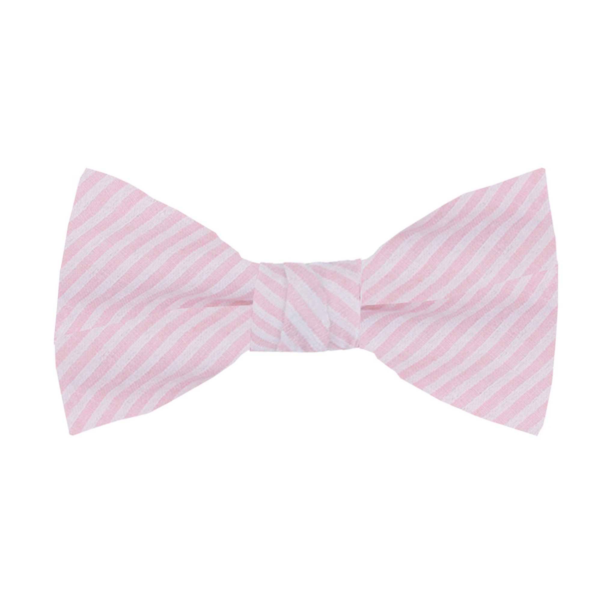 Men's Seersucker Striped Pattern Pre-Tied Clip-On Bow Tie - Pink