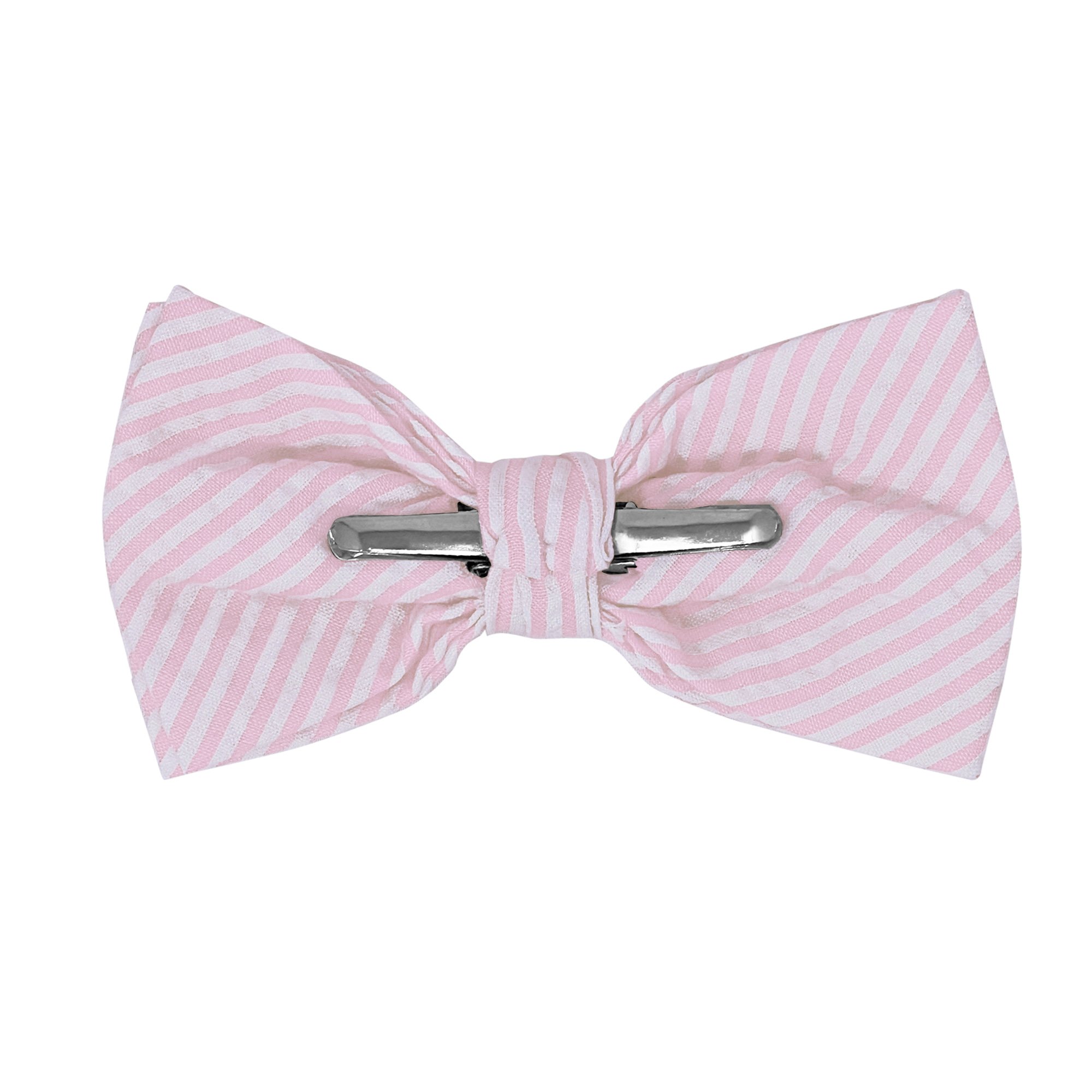 Men's Seersucker Striped Pattern Pre-Tied Clip-On Bow Tie - Pink