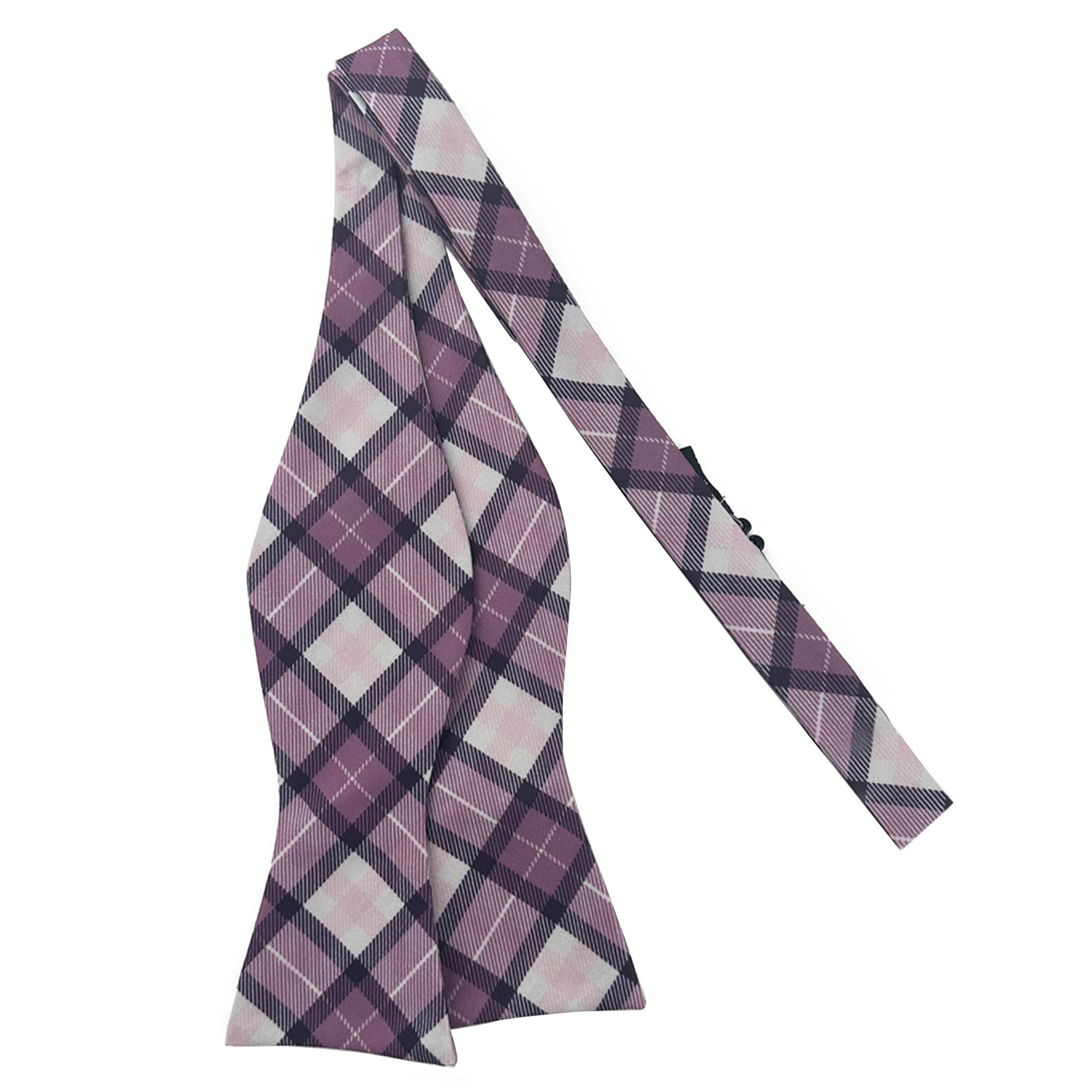Men's Picnic Plaid Pattern Traditional Freestyle Self-Tie Bow Tie - Purple Plaid