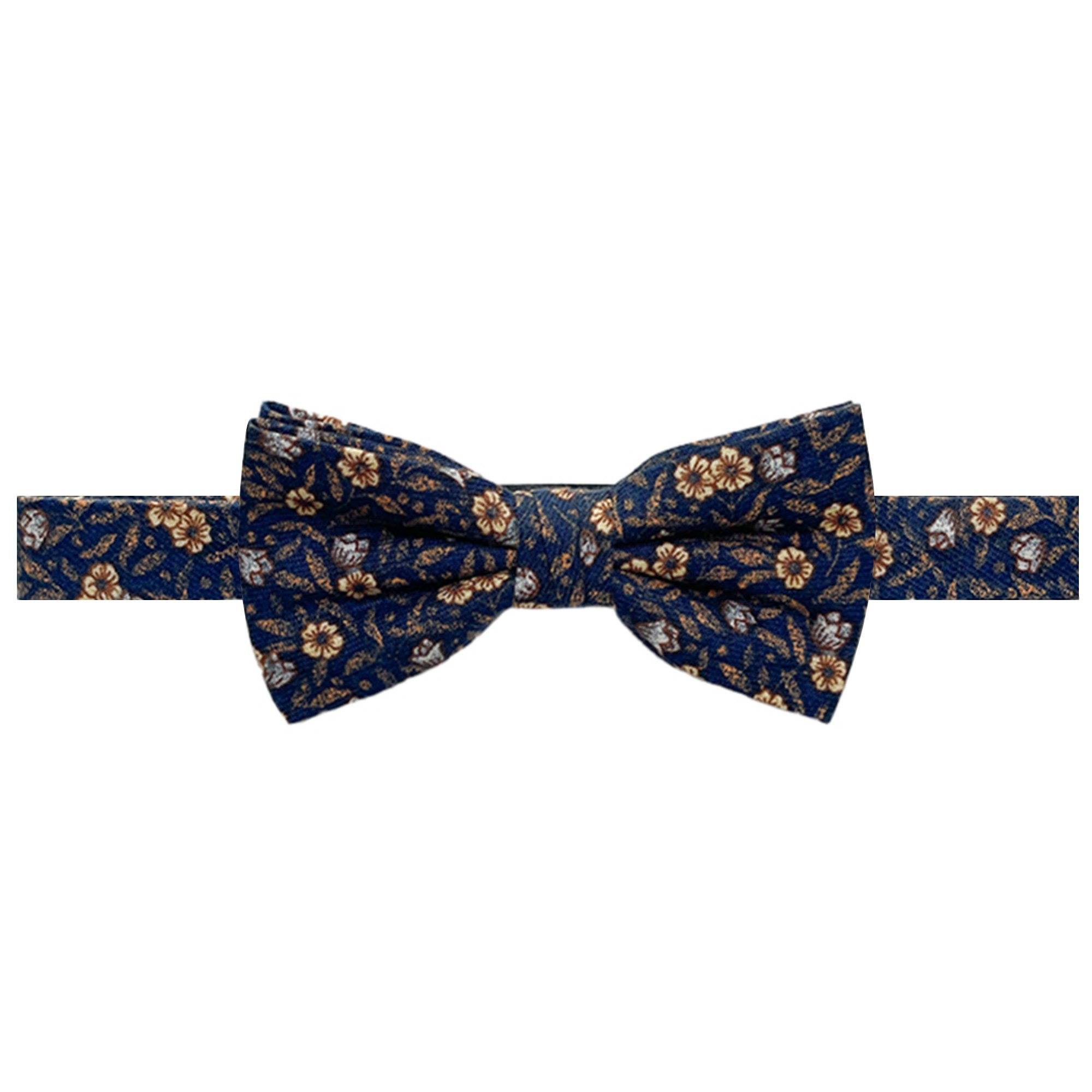 Men's Meadow Floral Pattern Pre-Tied Adjustable Banded Bow Tie - Rust/Navy
