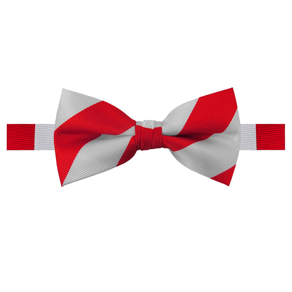 Men's 1-Inch Stripes School College Woven Pre-Tied Banded Adjustable Bow Tie - Silver Red