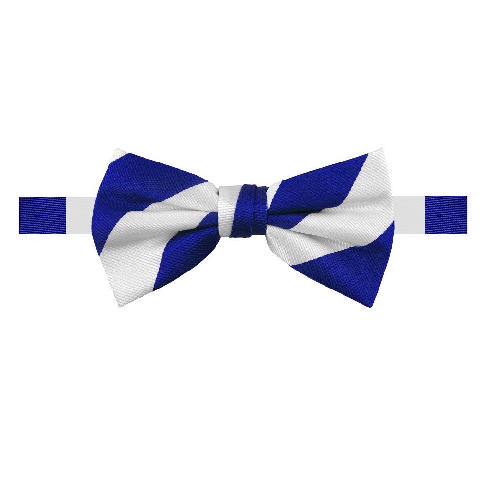 Men's 1-Inch Stripes School College Woven Pre-Tied Banded Adjustable Bow Tie - Royal White