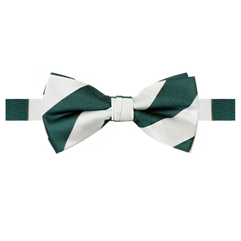 Men's 1-Inch Stripes School College Woven Pre-Tied Banded Adjustable Bow Tie - Green White