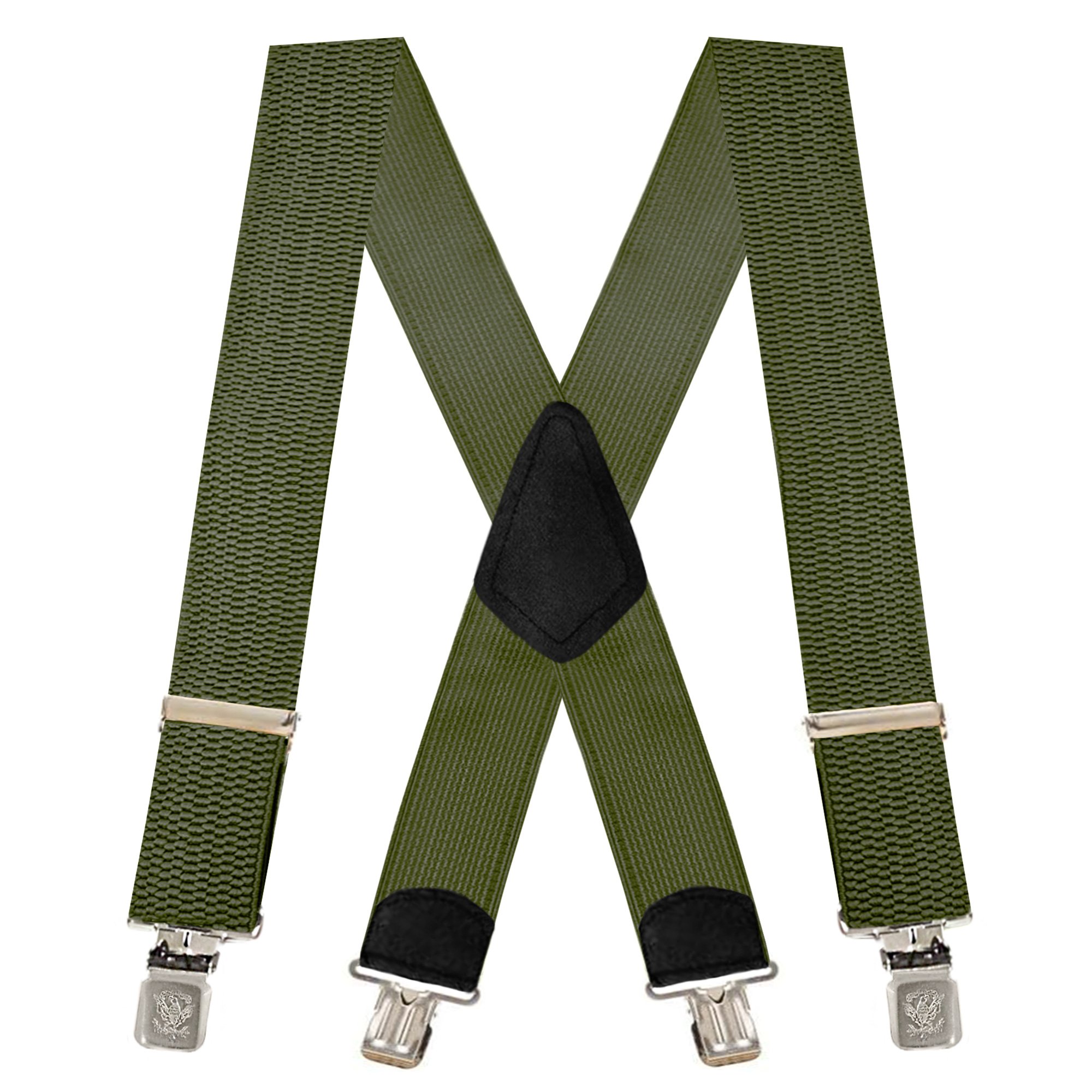 2 Inch Wide X-Back Construction Clip Suspenders - OLIVE