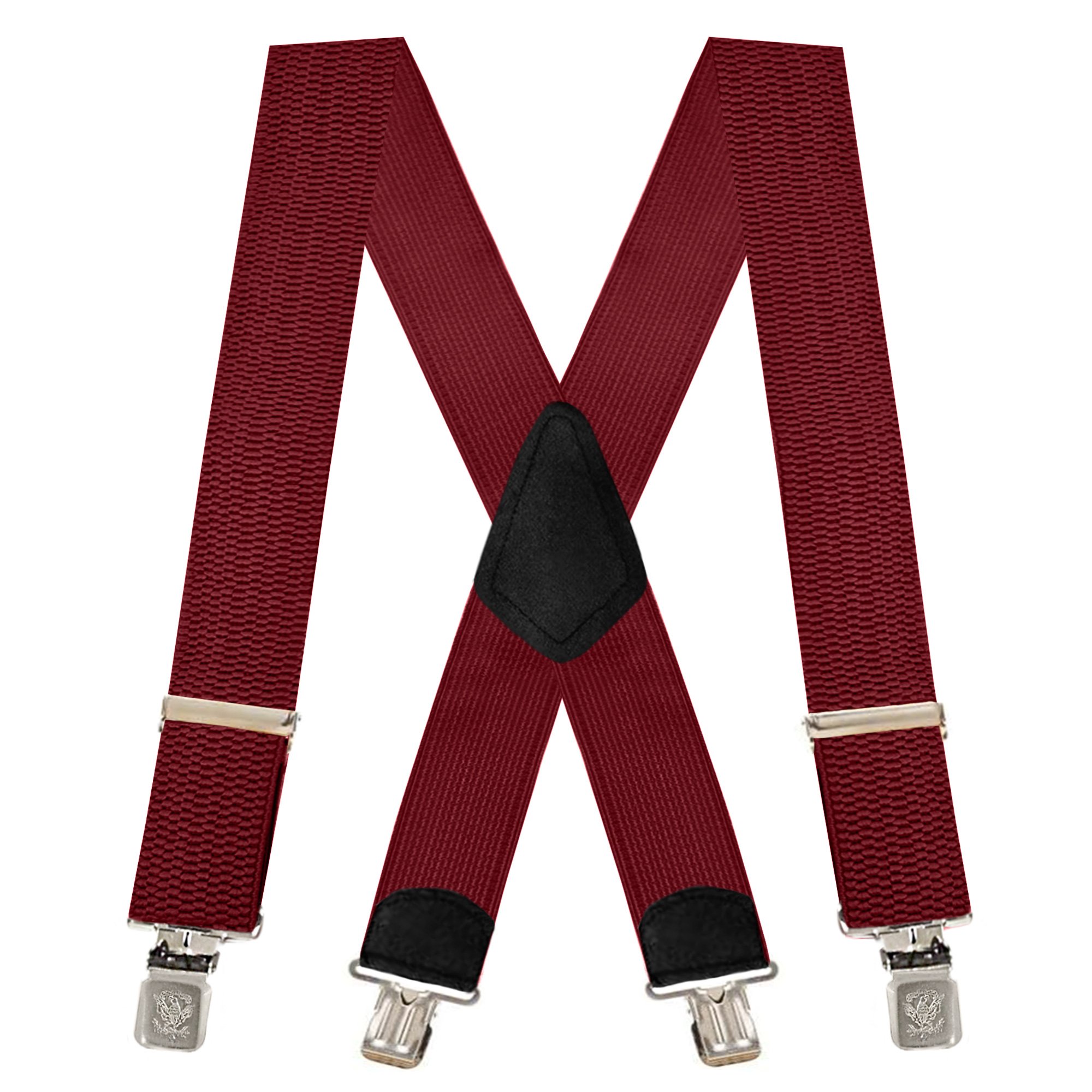 2 Inch Wide X-Back Construction Clip Suspenders - BURGUNDY
