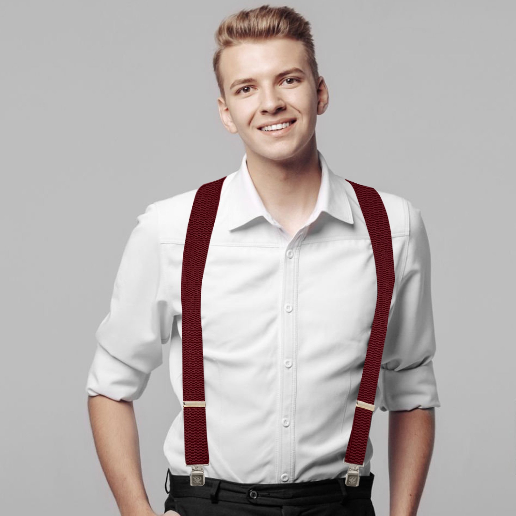 2 Inch Wide X-Back Construction Clip Suspenders - BURGUNDY