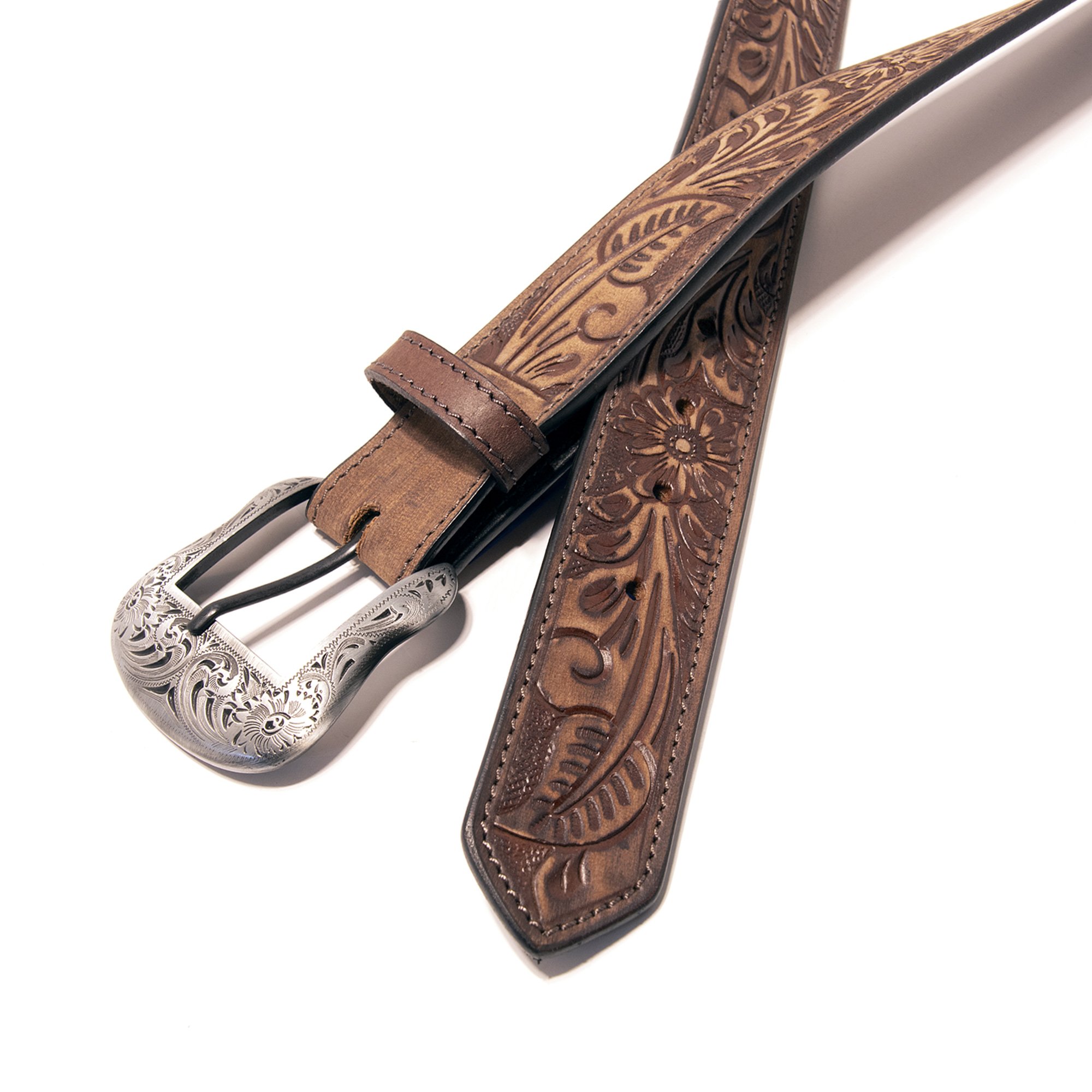 Floral Tooled Top Grain Leather Belt