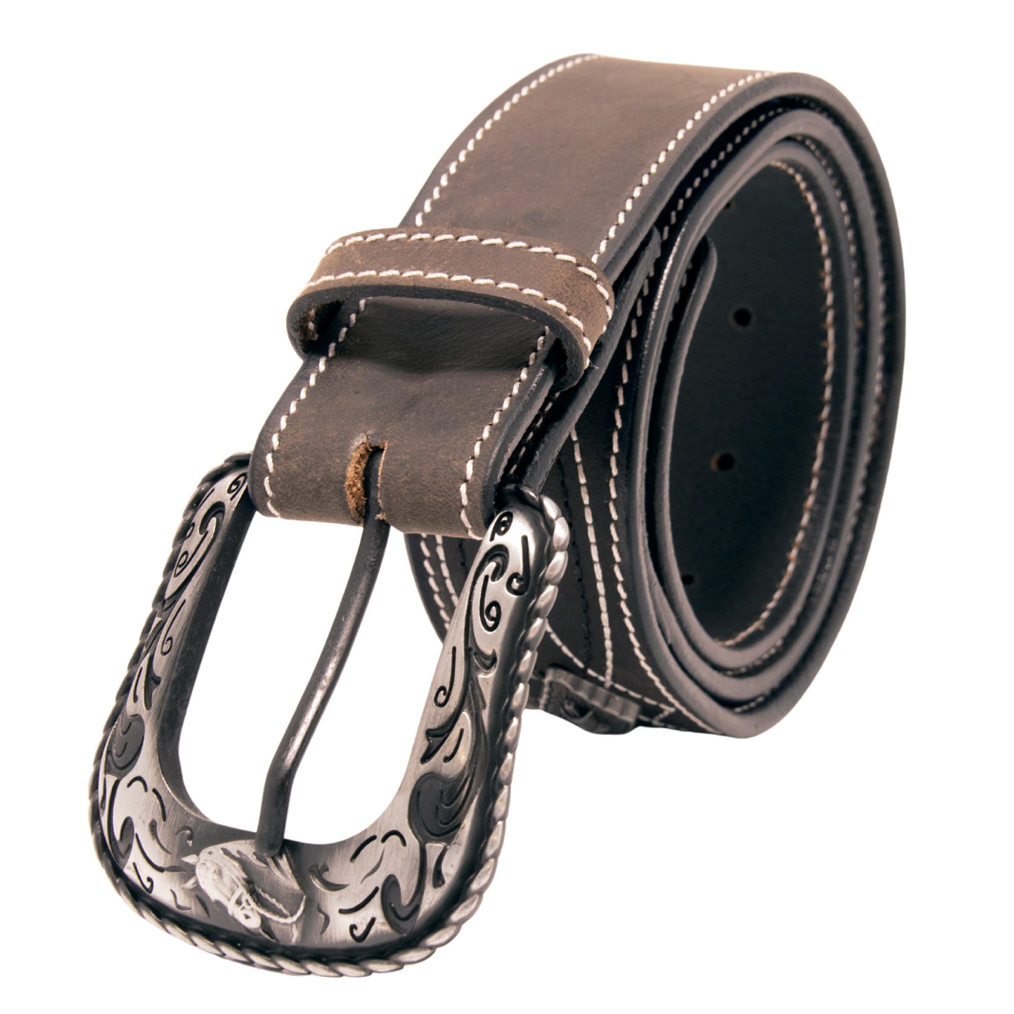 Stitched Concho Top Grain Leather Belt