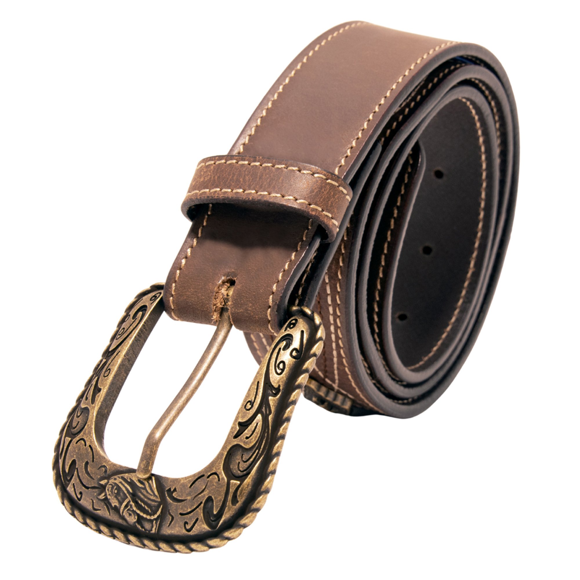 Stitched Concho Top Grain Leather Belt