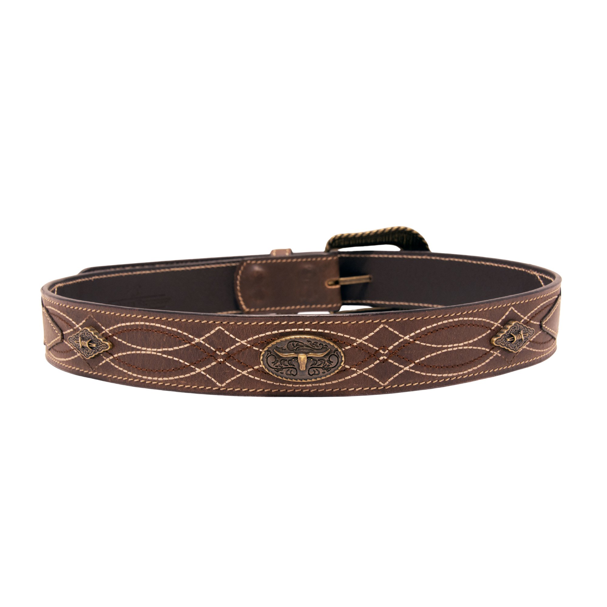 Stitched Concho Top Grain Leather Belt