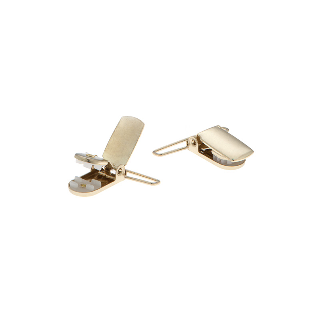 Detailed view of brass suspender finger clips